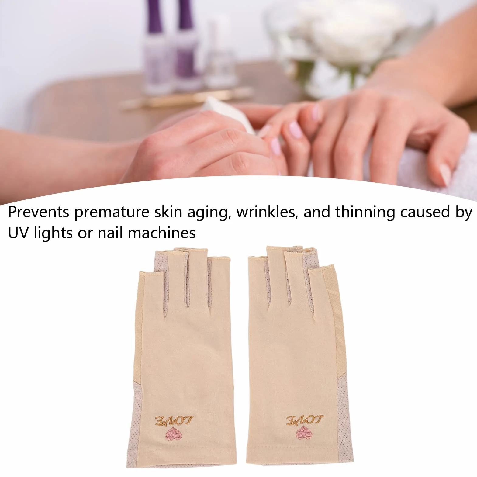 Generic Rękawiczki Ochronne UV, Rękawiczki do Manicure Bez Palców z Filtrem UPF50+ do Suszarki z lampą UV Oddychające Włókno Bawełniane Elastyczne Rękawice Chroniące Przed Promieniami (Jasny zółty)