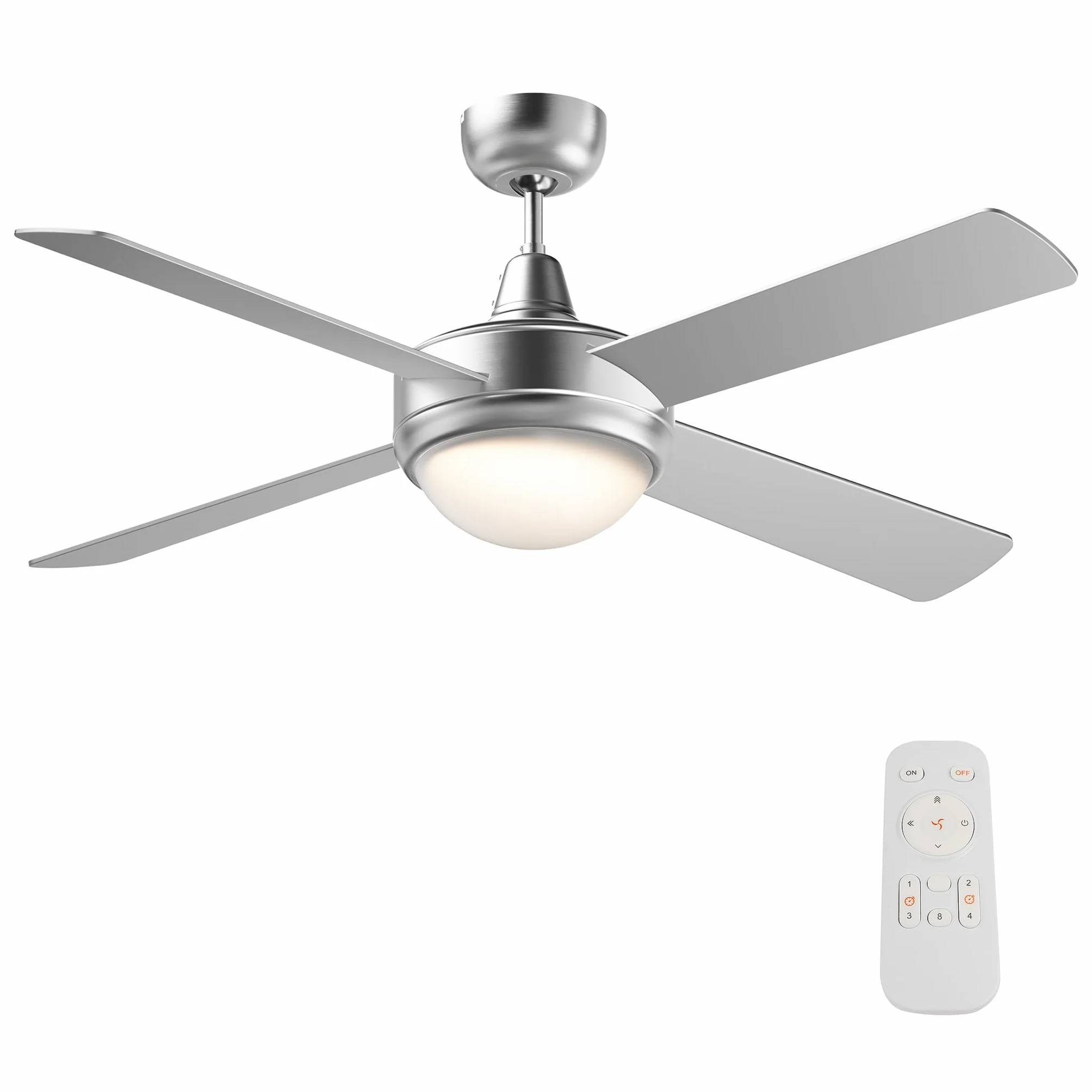 Wiltec Wentylator sufitowy Ø 130 cm z lampą 65 W pilot timer 4 łopatki 3 prędkości tryb letni zimowy