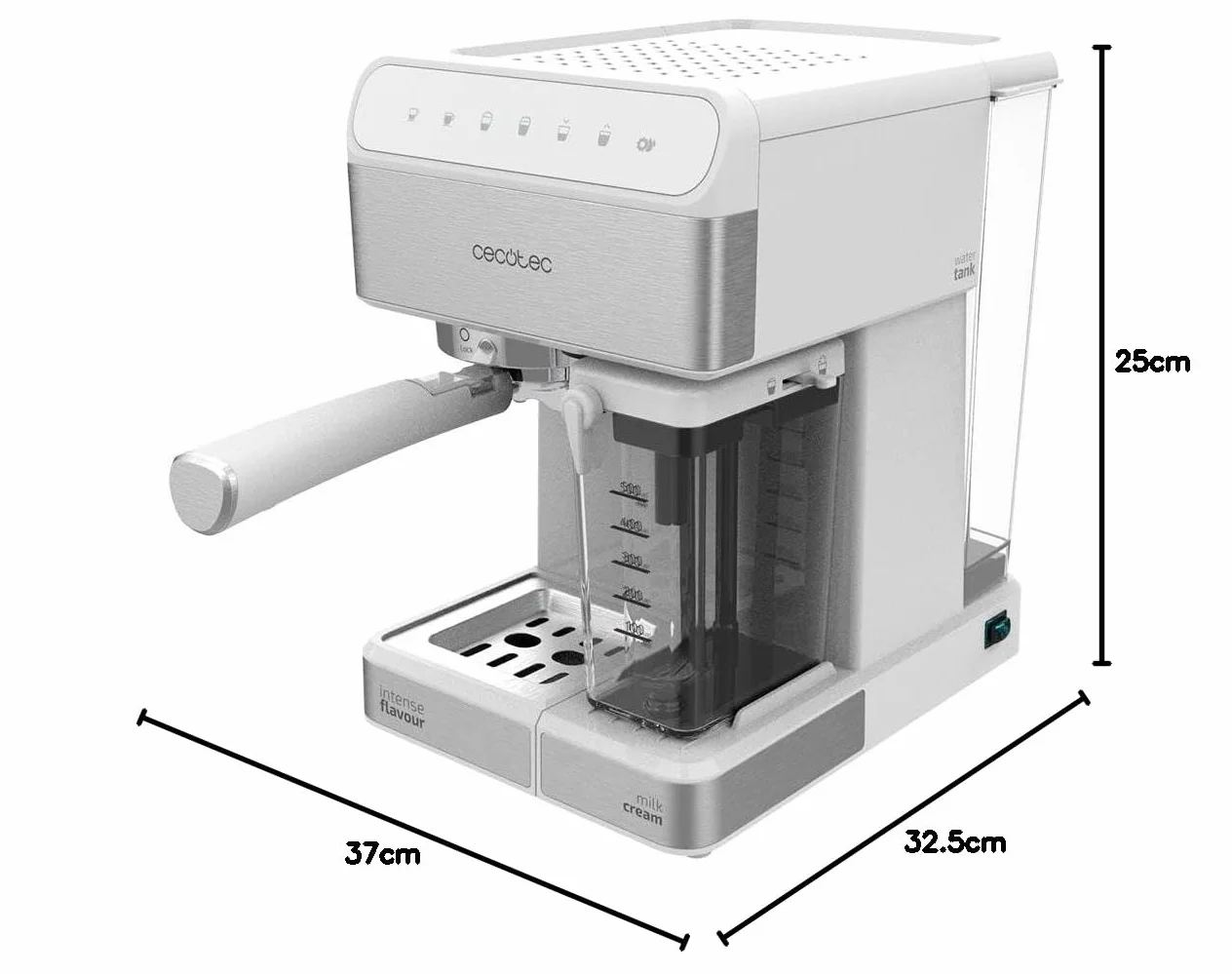 Cecotec Półautomatyczny ekspres do kawy, Power Instant-ccino, 20 barów ciśnienia, pojemność 1,4 l, system grzewczy ThermoBlock i wyjmowany zbiornik na mleko Touch White