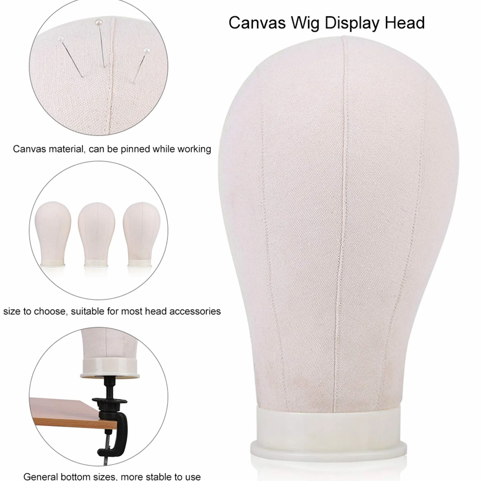 Wig Display Canvas Head, model Wig Making Manekin Głowa z regulowanym klipsem do ekspozycji peruki, czapki, kapelusza lub innego produktu dekoracyjnego (23 cale)