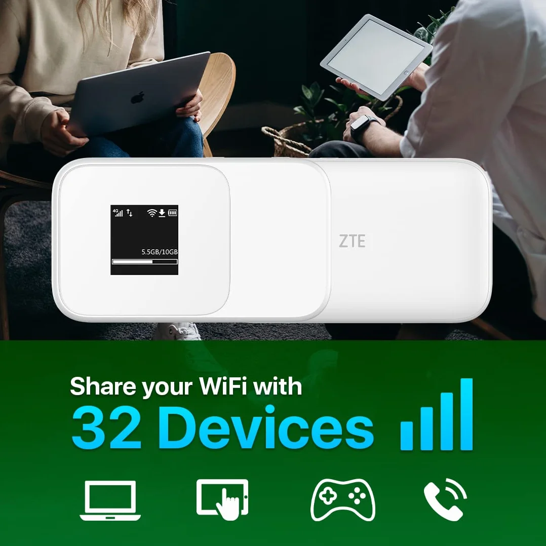 ZTE MF986D 4G+ MiFi, przenośne podróżne Wi-Fi, odblokowany LTE-Advanced Cat12/13 Mobile Wi-Fi hotspot, do przyczep kempingowych, Wi-Fi, do 32 urządzeń Wi-Fi, trwała bateria - biały