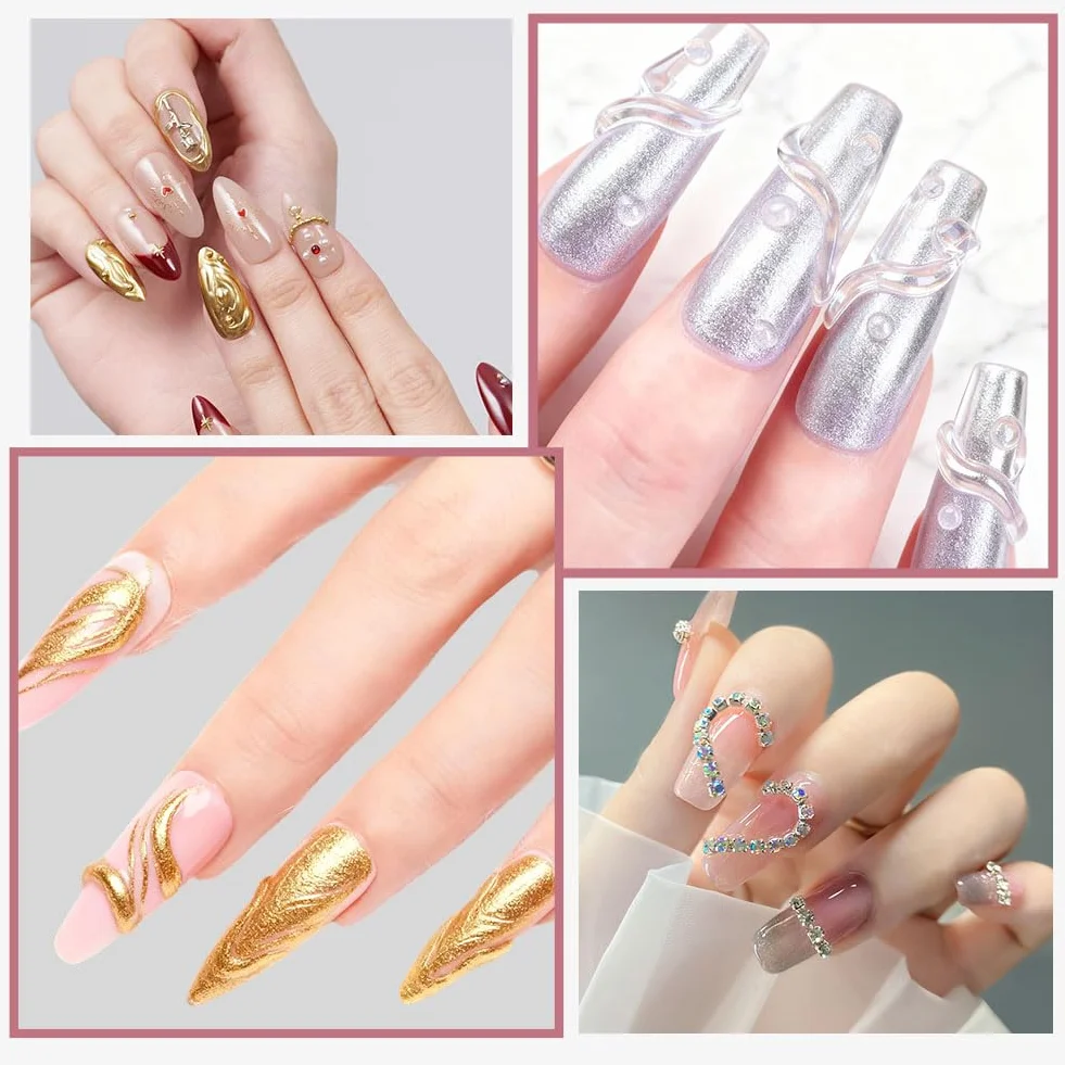 LOPHE Żel 3D Nail Art 15 ml, wielofunkcyjny żel do paznokci strasu, klej charms do rzeźbienia paznokci, modelowania paznokci, chromowany proszek do paznokci