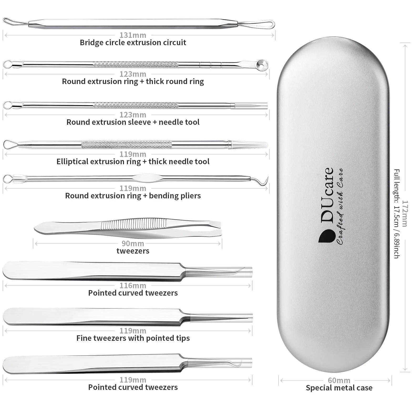 DUcare Blackhead Remover Comedone Squeezer Zestaw 9 profesjonalnych pincet ekstrakcyjnych Zestaw do usuwania trądziku Pryszcze Ekstraktor zaskórnikowy do pielęgnacji twarzy z etui