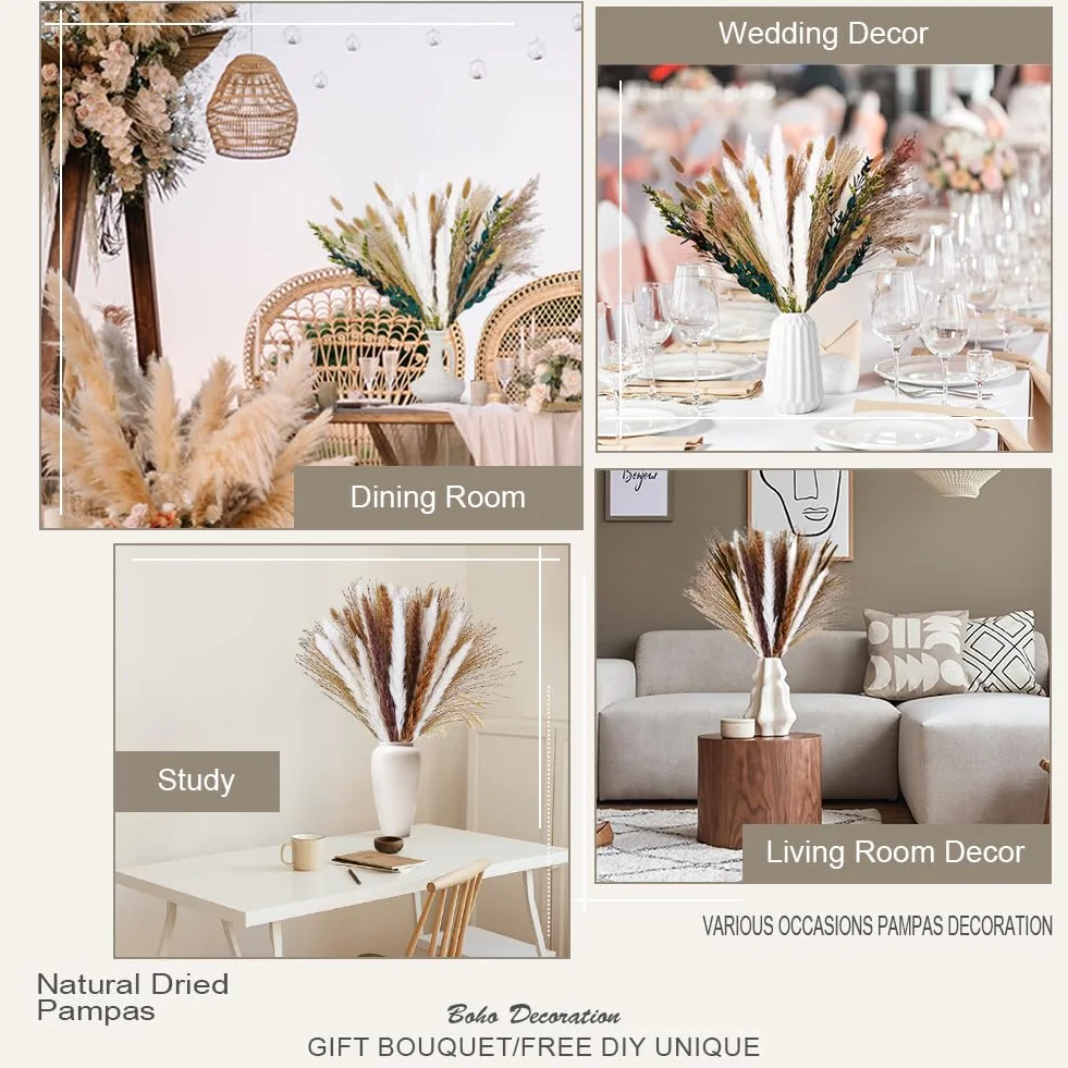 HOTUT naturalna trawa pampasowa 65 sztuk suszone kwiaty bukiet dekoracja Boho