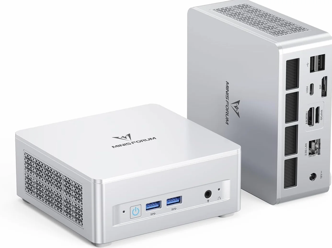 MINISFORUM UM880 Plus Mini PC, AMD Ryzen 7 8845HS (8C/16T, do 5,1 GHz), grafika Radeon 780M, OCuLink, podwójny wyświetlacz, 8K@60Hz, 5x port USB, Wi-Fi 6E, wersja bez RAM/SSD