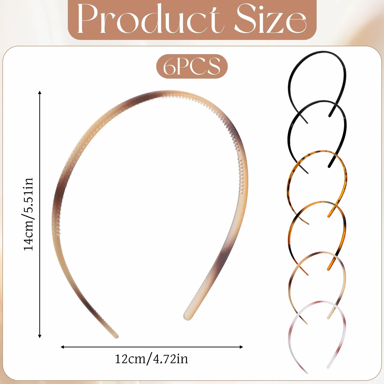 SHENLIU Plastikowa opaska na włosy, 8 mm, 6 sztuk, cienkie opaski do włosów dla kobiet z zębami, antypoślizgowa opaska na czoło, unisex, do uprawiania sportów na świeżym powietrzu, jogi