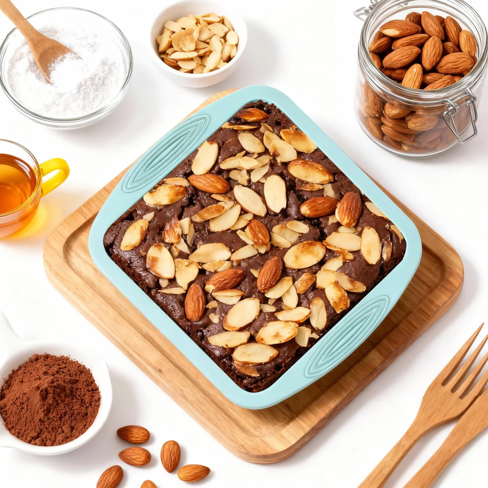 VOSSOT Silikonowa forma do pieczenia brownie, prostokątna, 20 × 20 × 5 cm, silikonowa forma do pieczenia brownies, tiramisu z biurem i skrobakiem