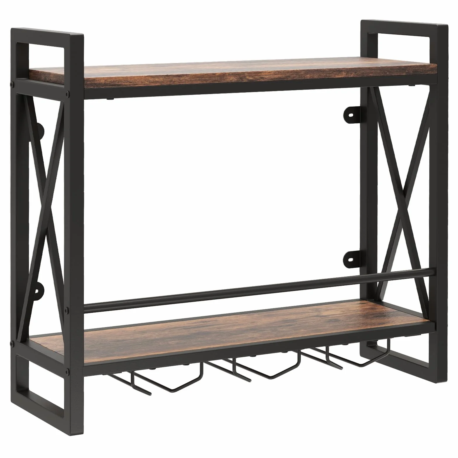 COSTWAY Regał ścienny na wino 2 poziomy metalowa ramka 60 x 20 x 55 cm
