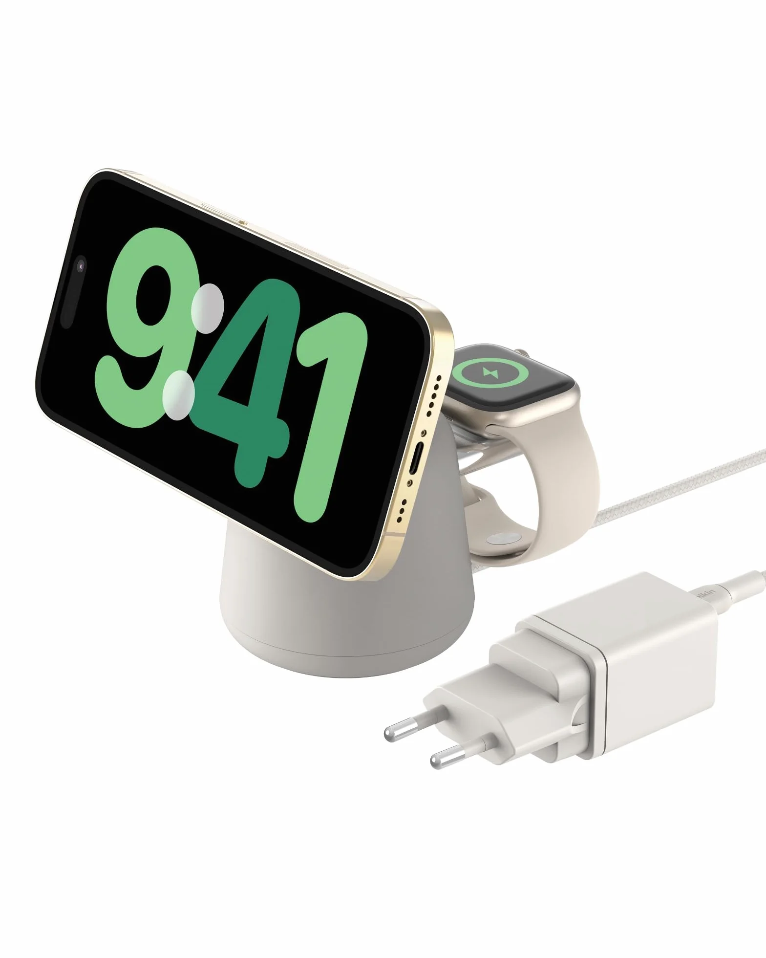 Belkin BoostCharge Pro bezprzewodowa stacja ładująca 2 w 1 z Qi2, 15 W, kompatybilna z MagSafe ładowarka do iPhone 17, Air, Pixelsnap, Apple Watch, AirPods, innych urządzeń Qi2, łącznie z zasilaczem