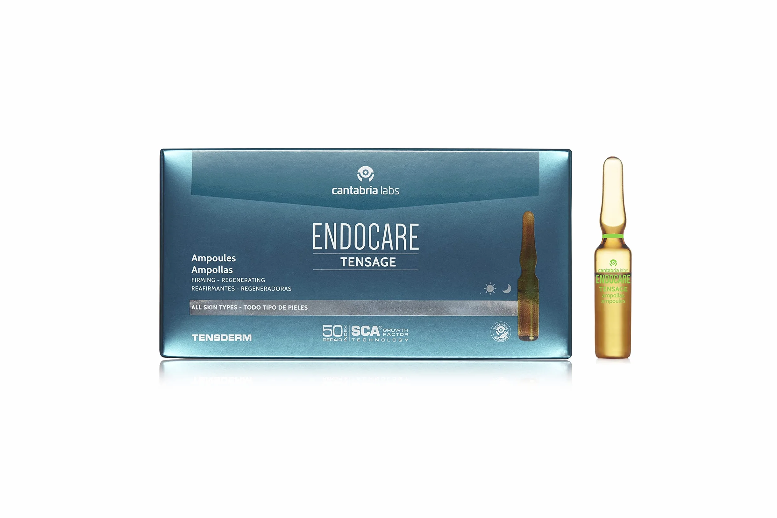 Cantabria Labs Endocare Tensage Ampułki przeciwzmarszczkowe, przeciw zwiotczeniu, regenerujące, natychmiastowe napinanie, z kwasem hialuronowym, do wszystkich rodzajów skóry, 20 szt. 40 ml