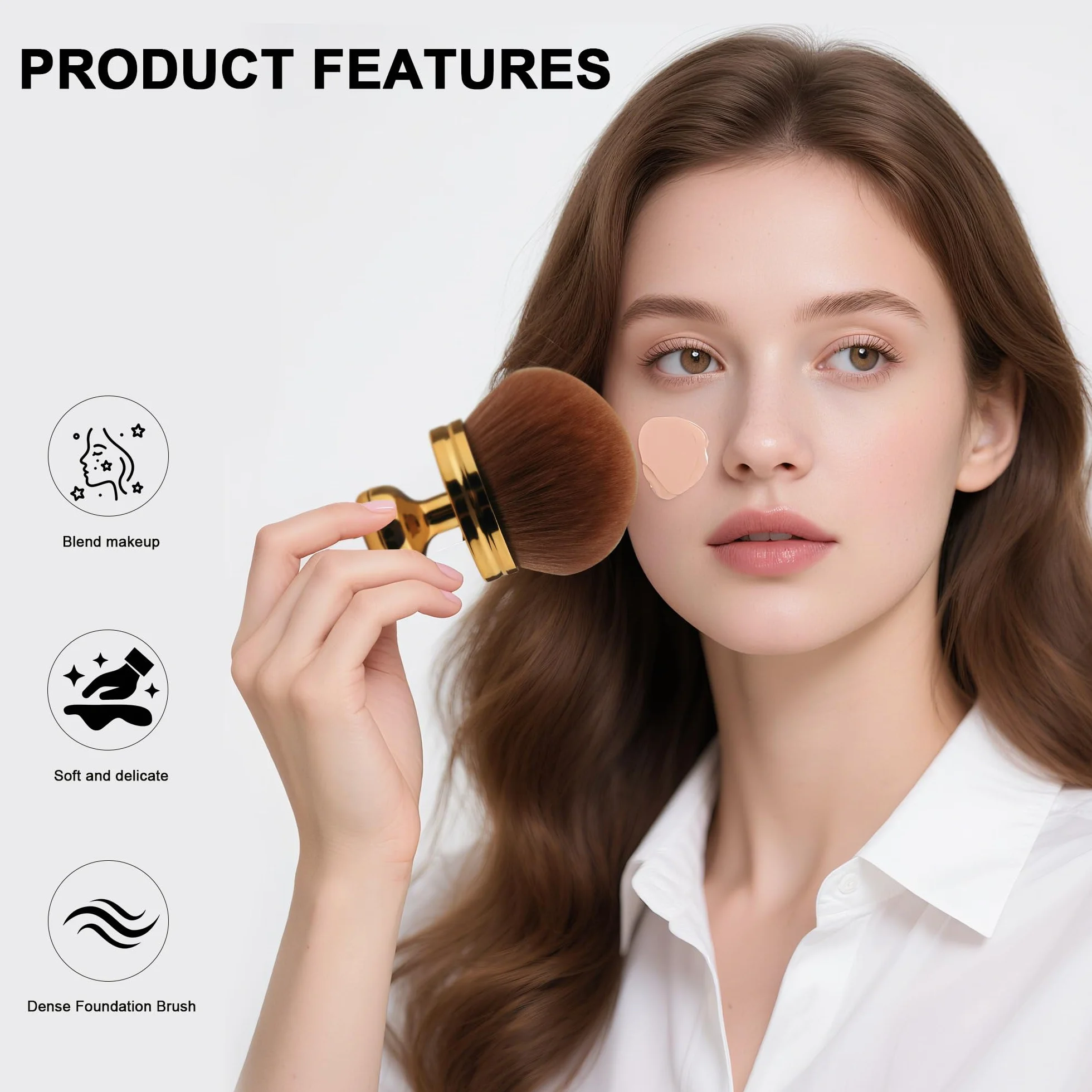 Gold Handle&Flesh-Toned Brushes Foundation Brush for Fake Tan, Liquid Blush&Face Cream Application|Strumenti di trucco z włókna syntetycznego 3,5cm z uchwytem z tworzywa sztucznego ergonomicznego