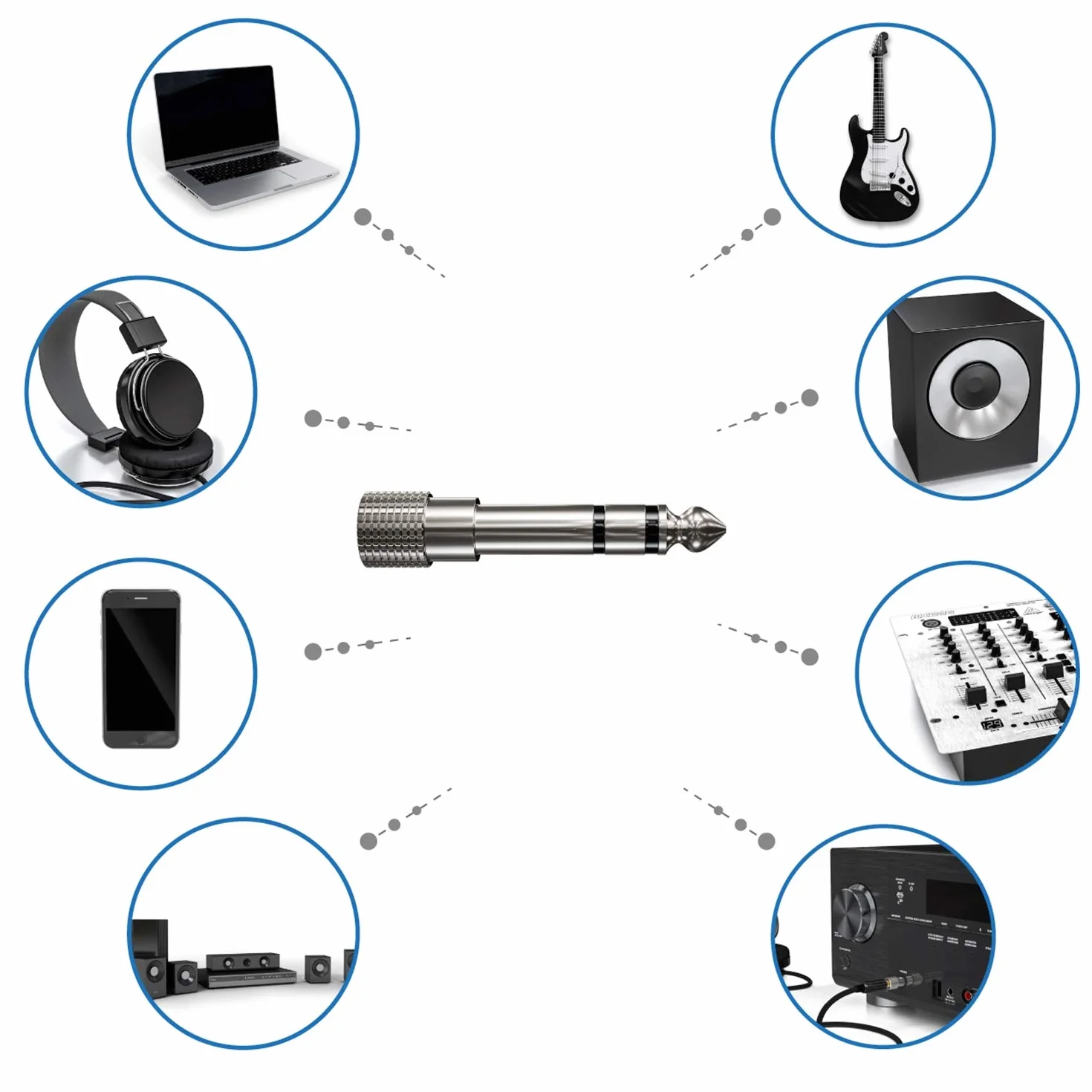 deleyCON 2x Adapter Audio Stereo Jack - Wtyk 6,3 mm na Gniazdo 3,5 mm - Adapter HiFi do Amplitunera, Kina Domowego, Słuchawek - Srebrny