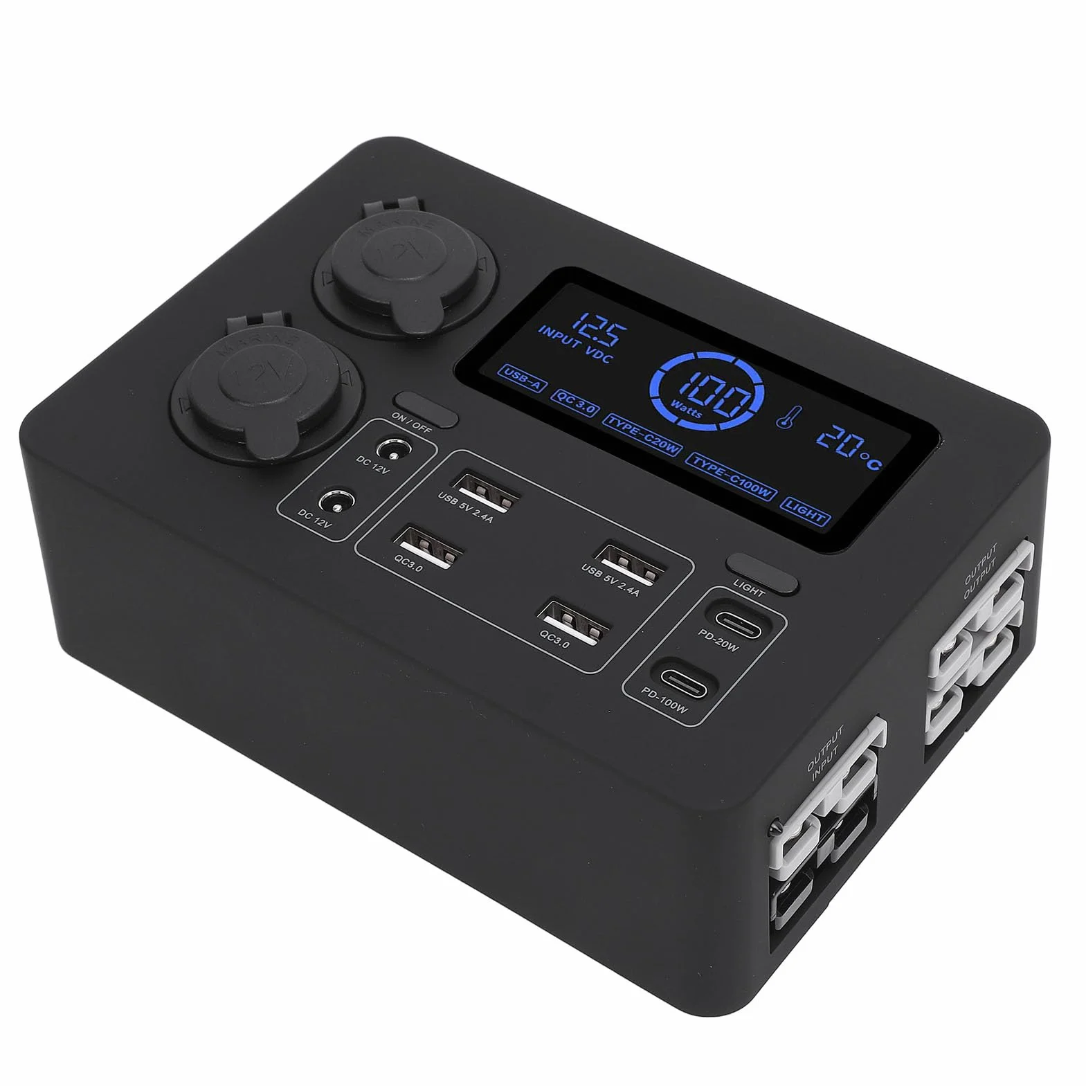 Mini Zasilacz 12V 100W Wyświetlacz LCD USB C Port QC3.0 4 Gniazdko Anderson Wielofunkcyjny Koncentrator Dystrybucji Zasilania do łodzi RV Samochód