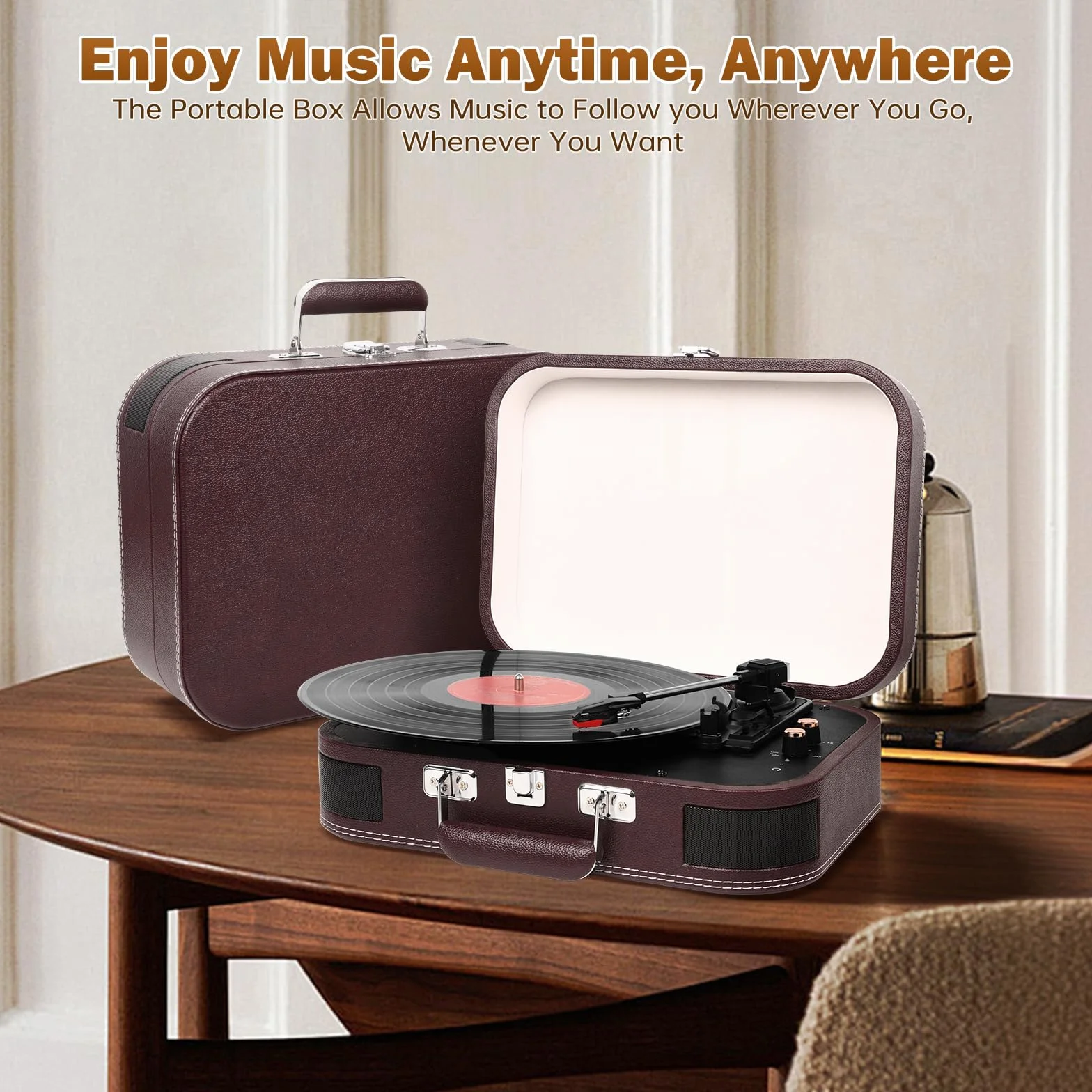 Gramofon Bluetooth, gramofon z głośnikami 33/45/78 obr./min, napęd pasowy, winylowy, USB, gramofon retro, winylowy na MP3 (czerwony)