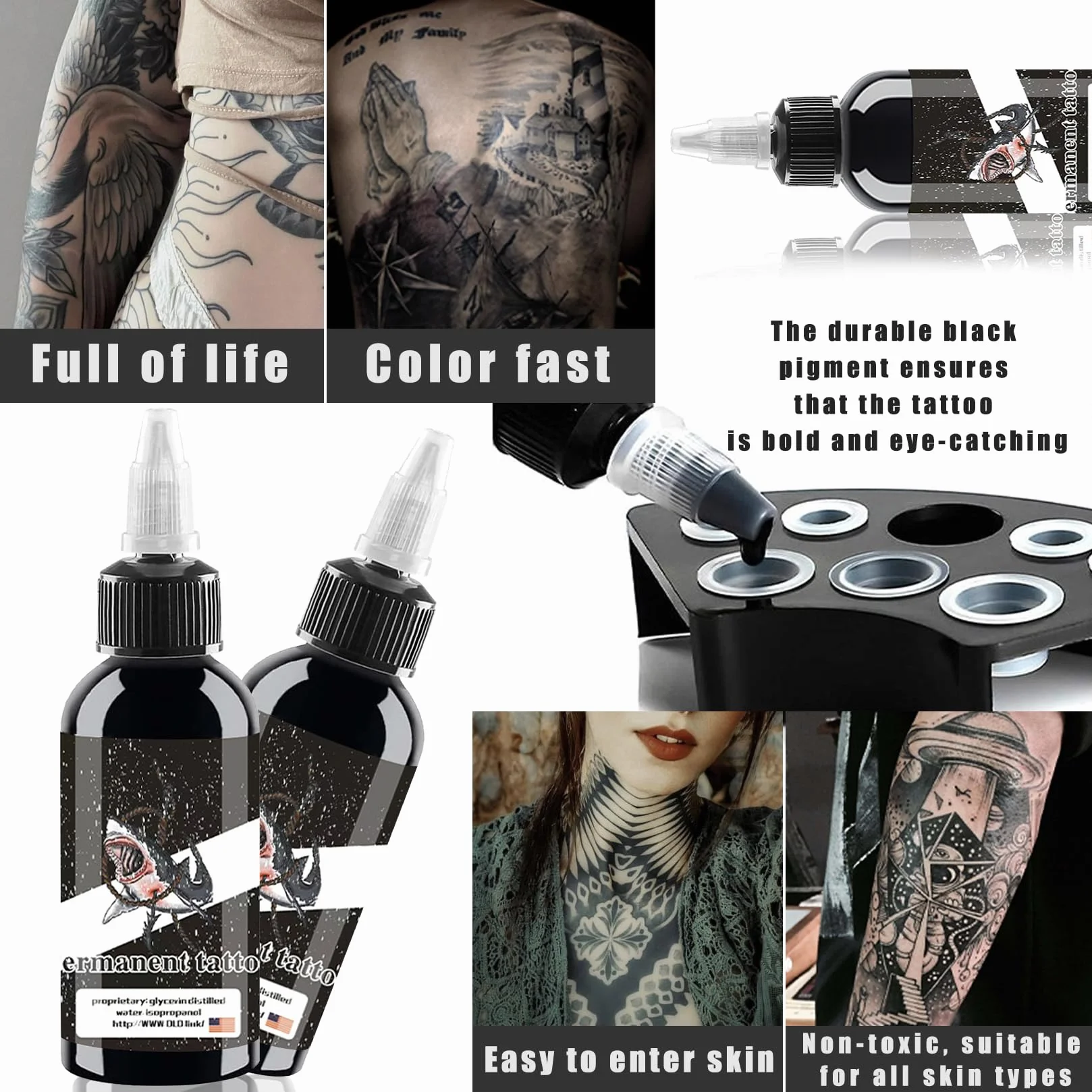 Czarny atrament do tatuażu, dynamiczny, trwały makijaż ciała do podszewki i cieniowania, atrament do tatuażu, Veggie Tribal Ink (30 ml)