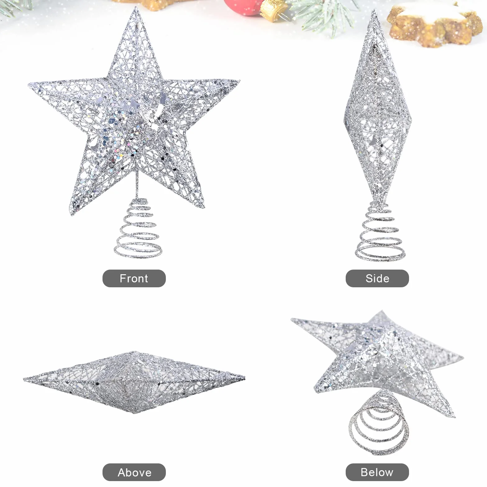 Metalowy Topper na Choinkę Świecąca Gwiazda 20 x 25 cm Ozdoba Świąteczna