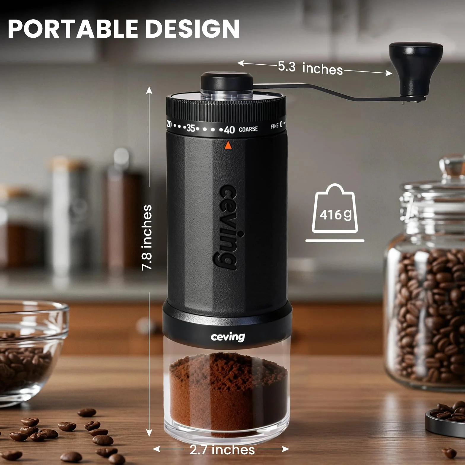 Ręczny młynek do kawy stalowy stożkowy 60g 40 regulacji przenośny do espresso pour-over