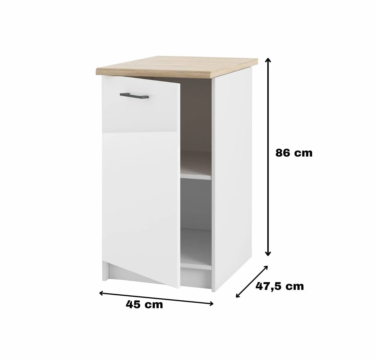 Szafka Kuchenna Dolna Biały Akryl Połysk 45 cm z Blatem