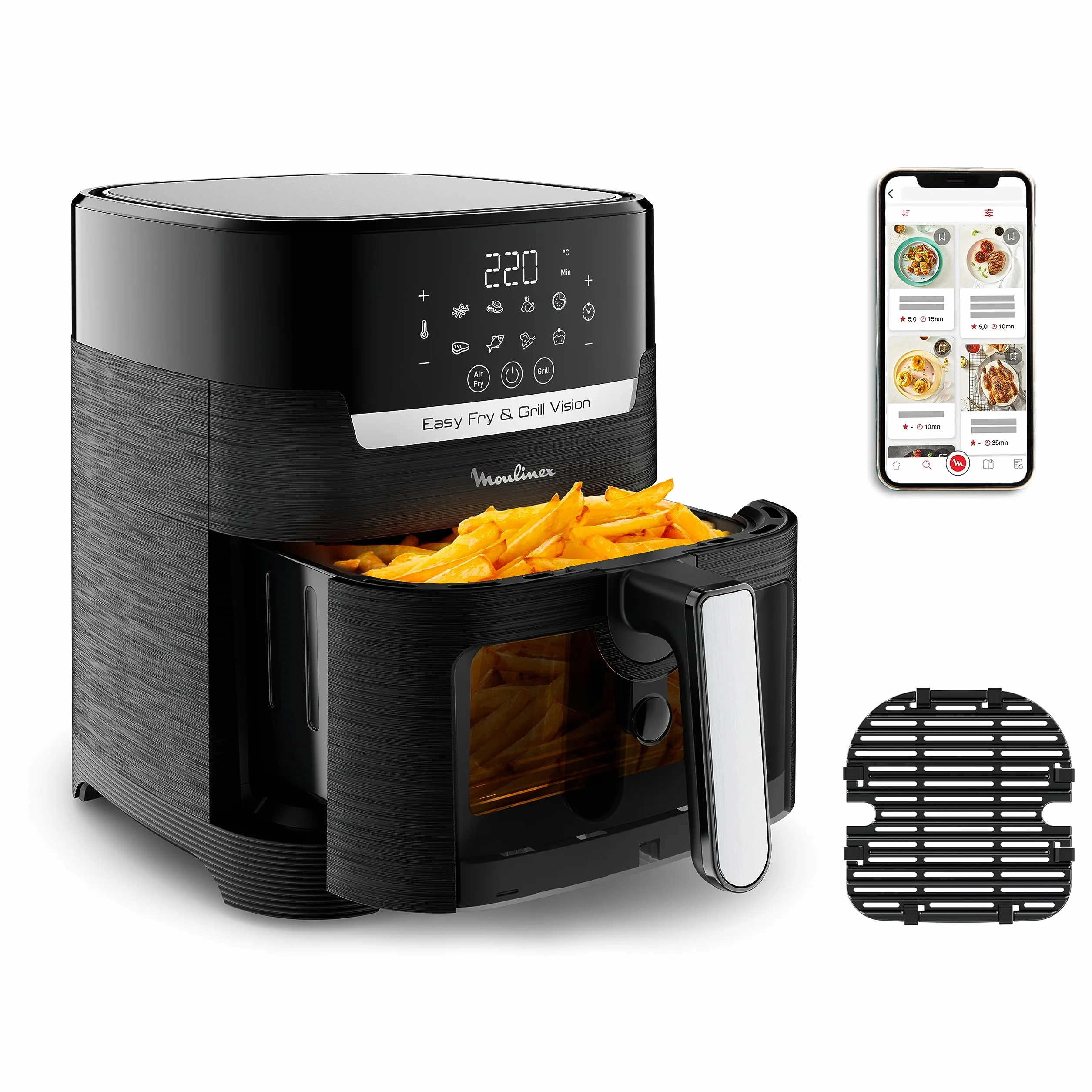 Moulinex Easy Fry & Grill Vision frytkownica powietrzna 4,2 l z oknem 10 funkcji Extra Crisp czarna EZ5068