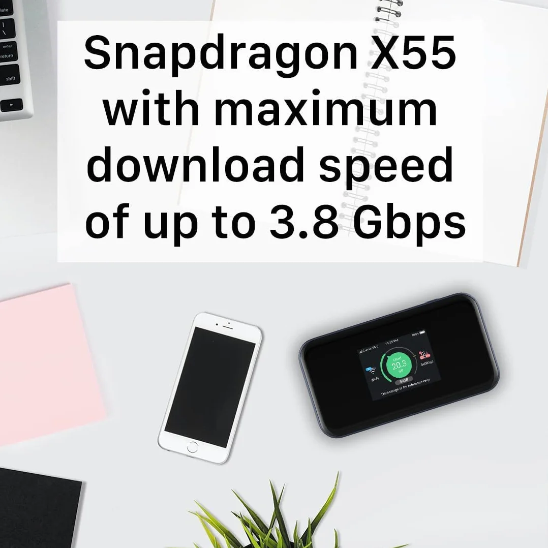 ZTE MU5001 5G Odblokowany, przenośny, niedrogi podróżny WiFi, łączy 32 urządzenia, 8-godzinny akumulator z funkcją szybkiego ładowania, ekran dotykowy, specyfikacja brytyjska - czarny