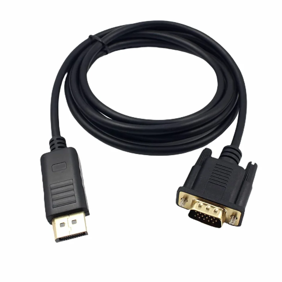 Adapter Kabla na VGA 1,8 M, Męski Konwerter DisplayPort na VGA z Pozłacanymi Złączami, Obsługa Rozdzielczości Wideo 1080P dla Monitora Komputerowego (Black)