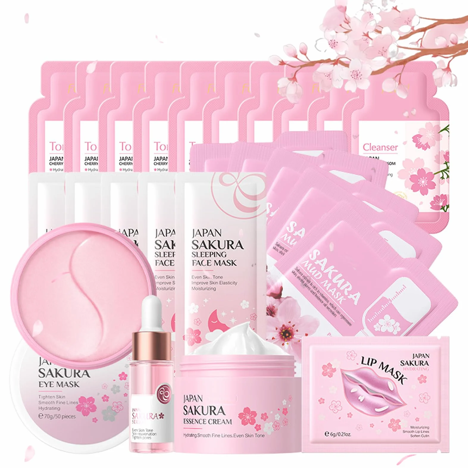 Zestaw do pielęgnacji skóry dla nastolatek, japoński zestaw do pielęgnacji skóry Sakura, zestaw do pielęgnacji twarzy przeciwstarzeniowej, codzienna pielęgnacja urody z mydłem, tonikiem, serum, kremem