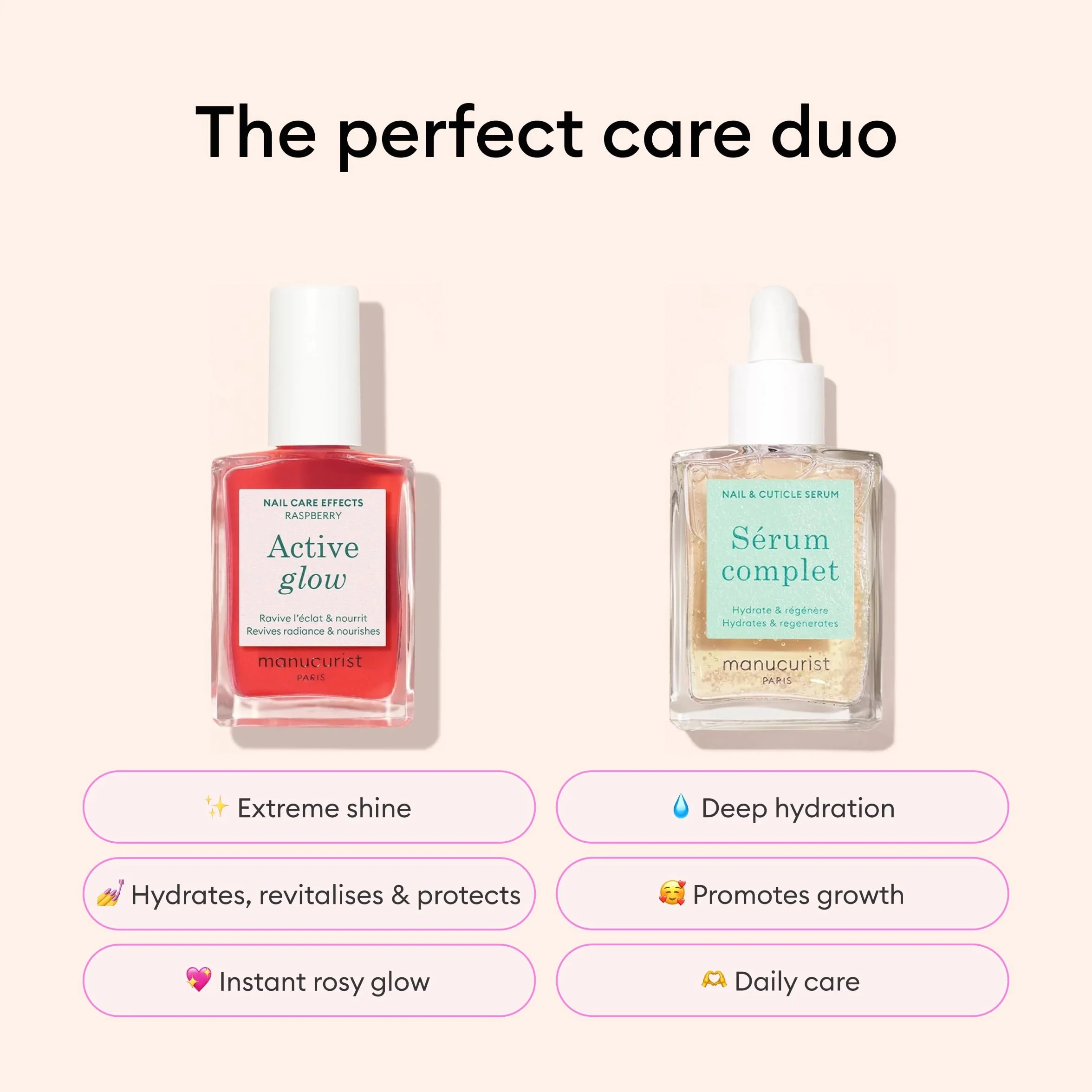 Manucurist Active Glow Zestaw do manicure, profesjonalny, wegański, wyprodukowany we Francji, 1 pilnik, 1 bufor, 1 przyrząd do skórek, 3 łopatki do skórek, 1 Active Glow, 1 kompletne serum, prezent