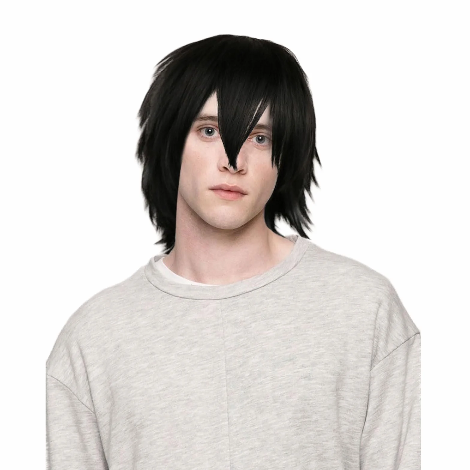 SKHAOVS Czarna Peruka Syntetyczna, Unisex Krótka dla Kobiet i Mężczyzn - Proste Włosy do Anime i Cosplay