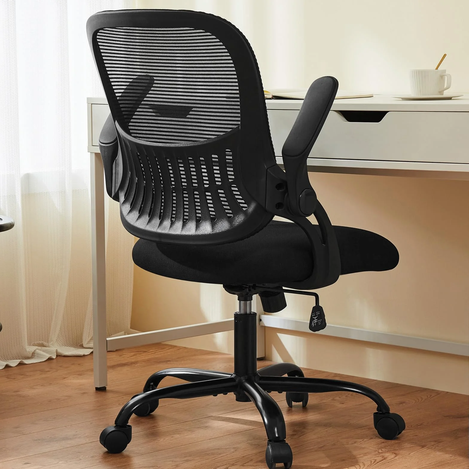 Sweetcrispy Krzesło biurowe ergonomiczne z regulowanymi podłokietnikami, podparciem lędźwiowym, regulacją wysokości, obrotowe 360°