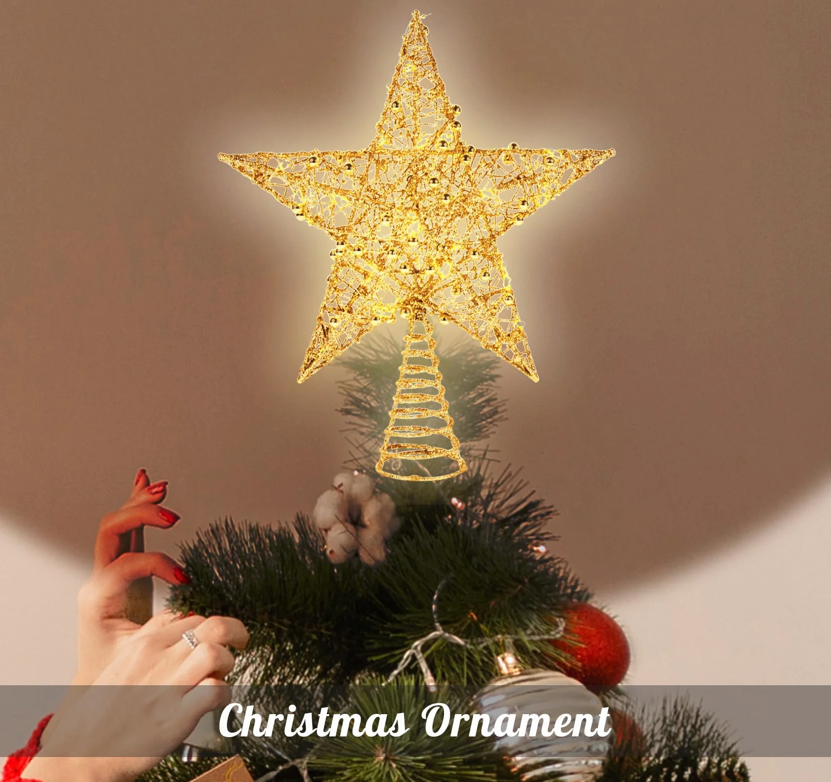 Christmas Tree Topper Star, 30 cm, złota dekoracja bożonarodzeniowa na choinkę w każdym rozmiarze, na biurko, imprezę, Święto Dziękczynienia, dekoracja wnętrz