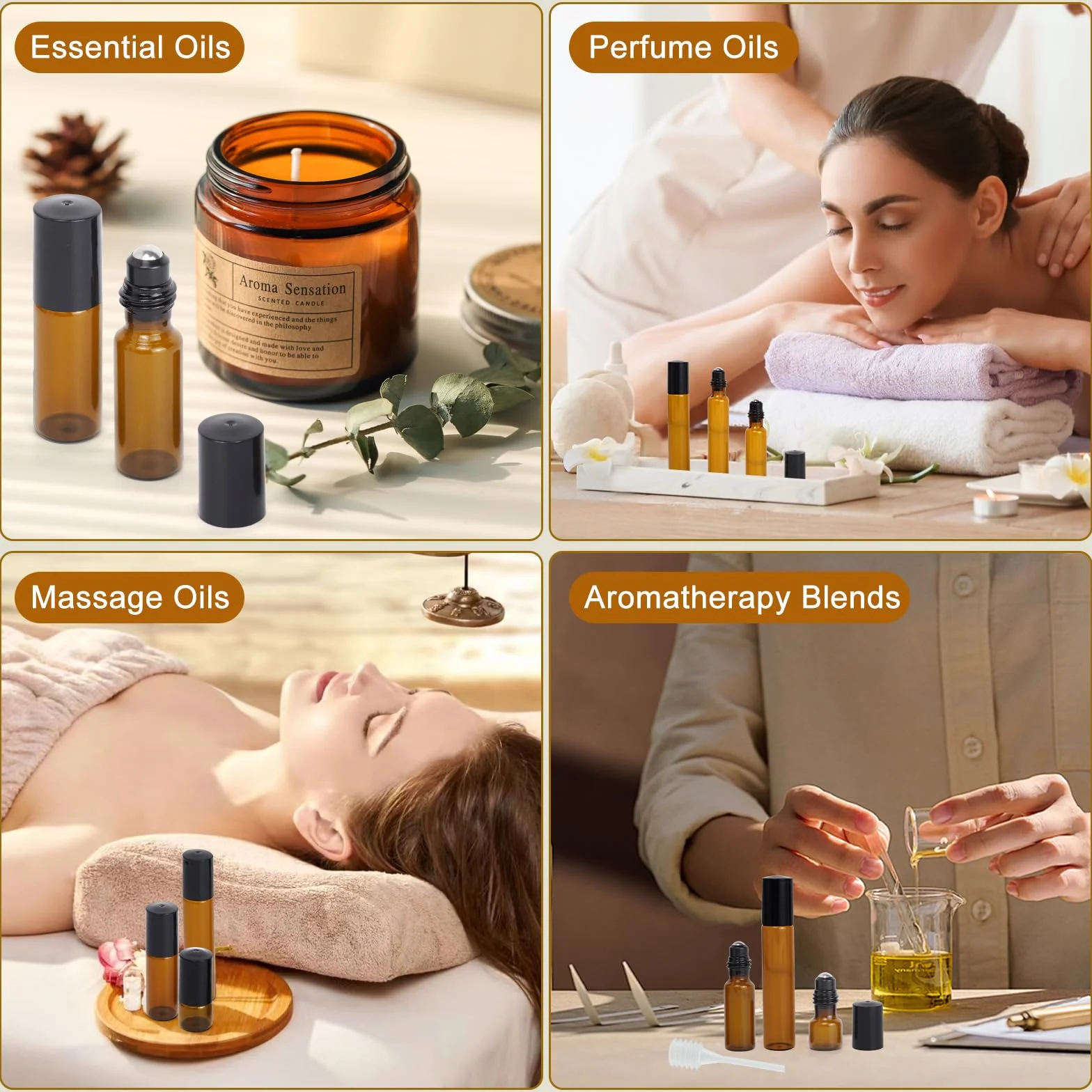 Zestaw 24 sztuk butelek z brązowego szkła, 2 ml/3 ml/5 ml/10 ml, szklane butelki, rolka zwijana z wałkiem ze stali nierdzewnej, bursztynowe butelki ze strzykawką, butelka z wałkiem na rolkę do