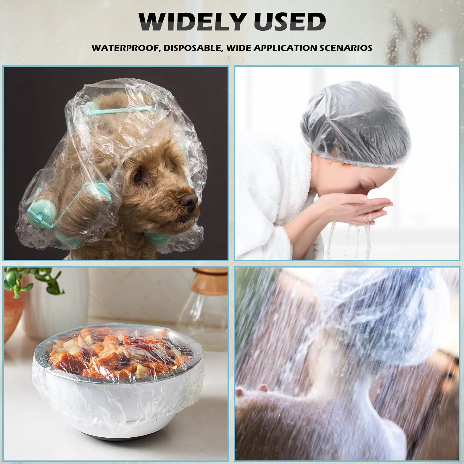 G2PLUS 100 szt. jednorazowych czepków prysznicowych - 44 cm plastikowy elastyczny czepek kąpielowy - wodoodporne czepki do włosów do użytku domowego, hotelu, spa i salonu fryzjerskiego