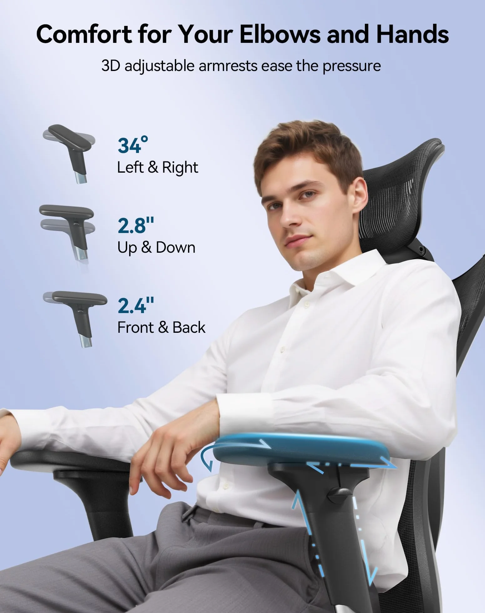 SIHOO M57 Ergonomiczne krzesło biurowe z regulowanym podłokietnikiem 3D, podparciem lędźwiowym, siatkowe oparcie, 150 kg, czarne