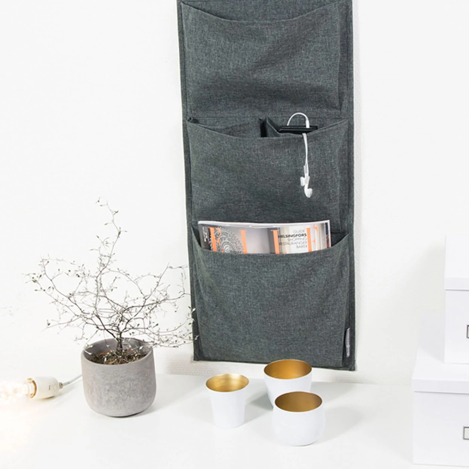 Bigso Box of Sweden Wiszący regał na drzwi organizer z 4 przegródkami na buty poliester len