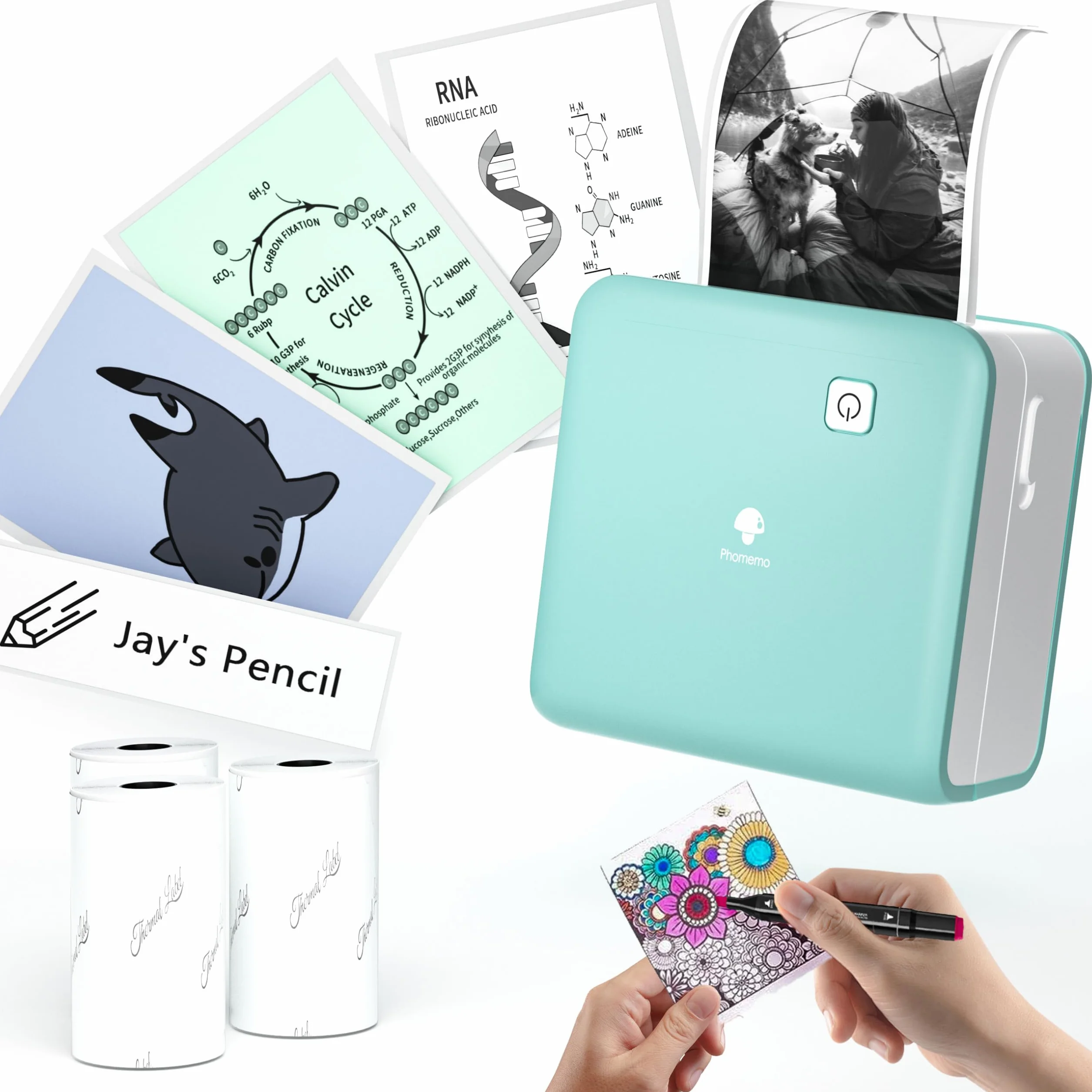 Phomemo M02 Pro 300 DPI mini drukarka do smartfona, kieszonkowa drukarka etykiet Bluetooth, z 3 rolkami papieru, kompatybilna z papierem 15,25,53 mm, na prezenty, studia, zdjęcia, scrapbooking