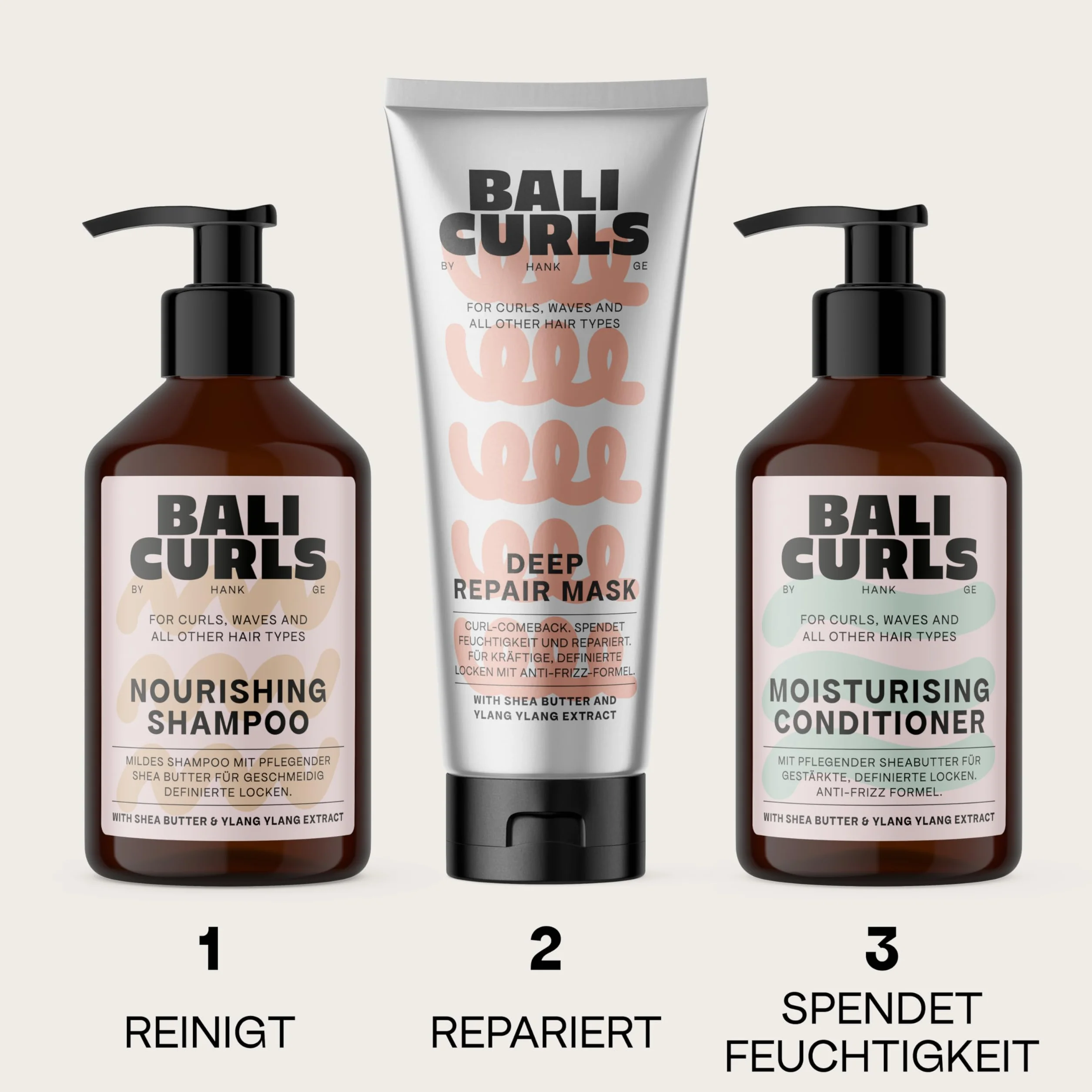 BALI CURLS szampon odżywczy – odżywczy szampon do włosów – wysokiej jakości szampon do naturalnych loków – wegański środek do mycia włosów dla gładkich, zdrowych włosów – 250 ml