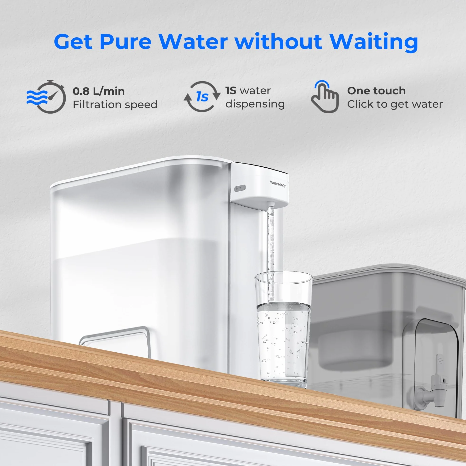 Waterdrop Mega Instant elektryczny filtr wody 6L blatowy system filtracji redukcja chloru ołowiu rtęci PFAS 757L biały 1 filtr