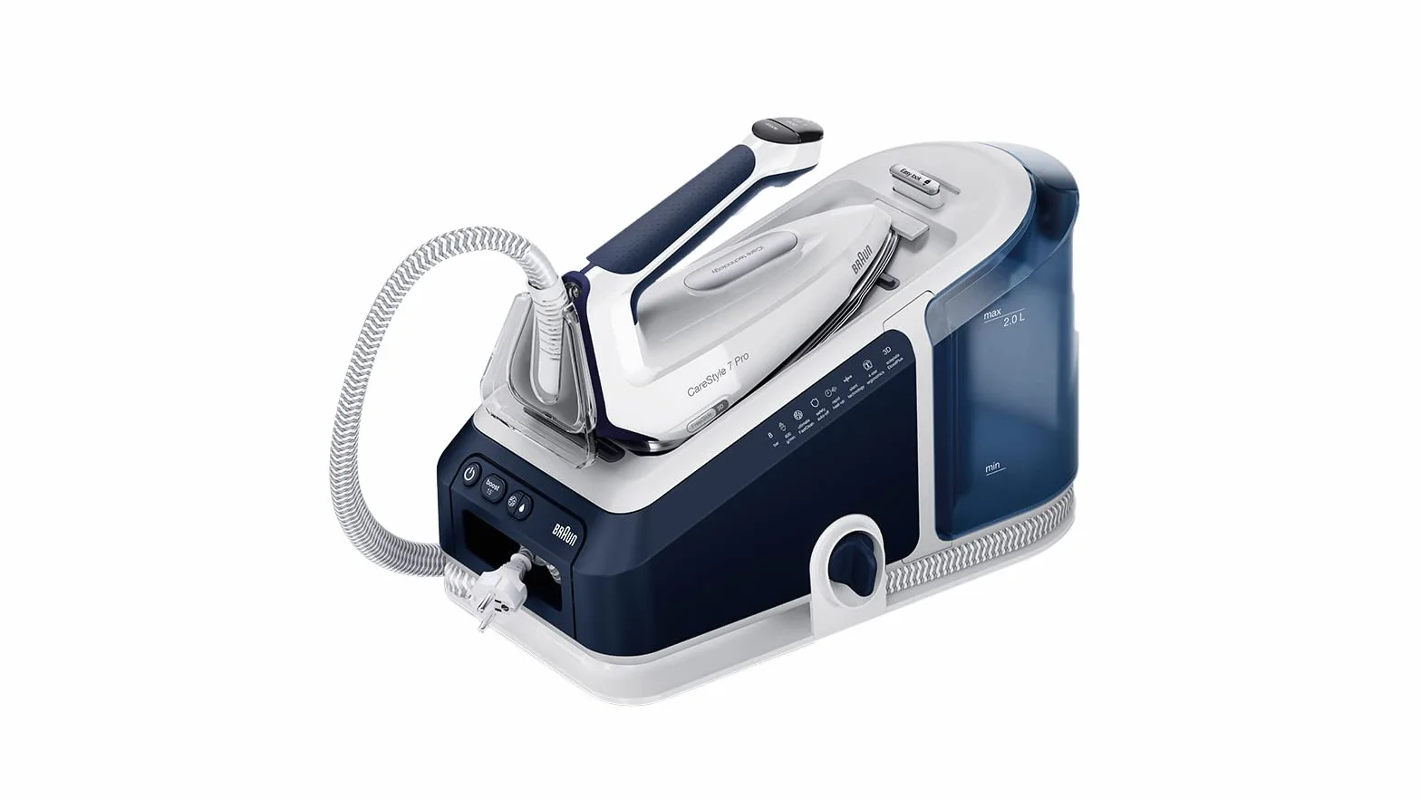 Braun CareStyle 7 Pro Stacja parowa IS 7282 BL, 2400W, uderzenie pary 600 g/min, zbiornik 2L, niebieski/biały