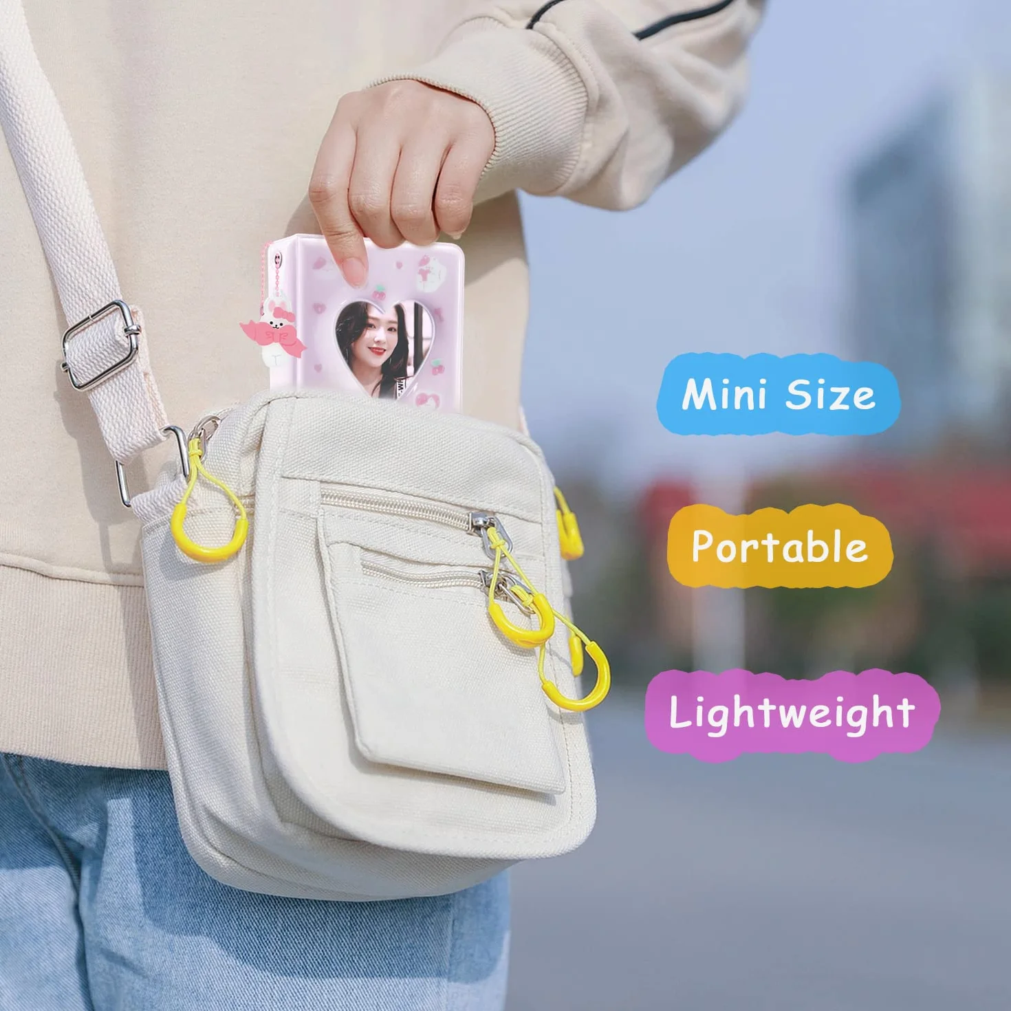 Segregator na fotokartki, 7 cm, kpop, fotokartka, książka, uroczy mini album fotograficzny, przenośny segregator Kpop, album na karty fotograficzne, z uroczym wisiorkiem, do kolekcji kart