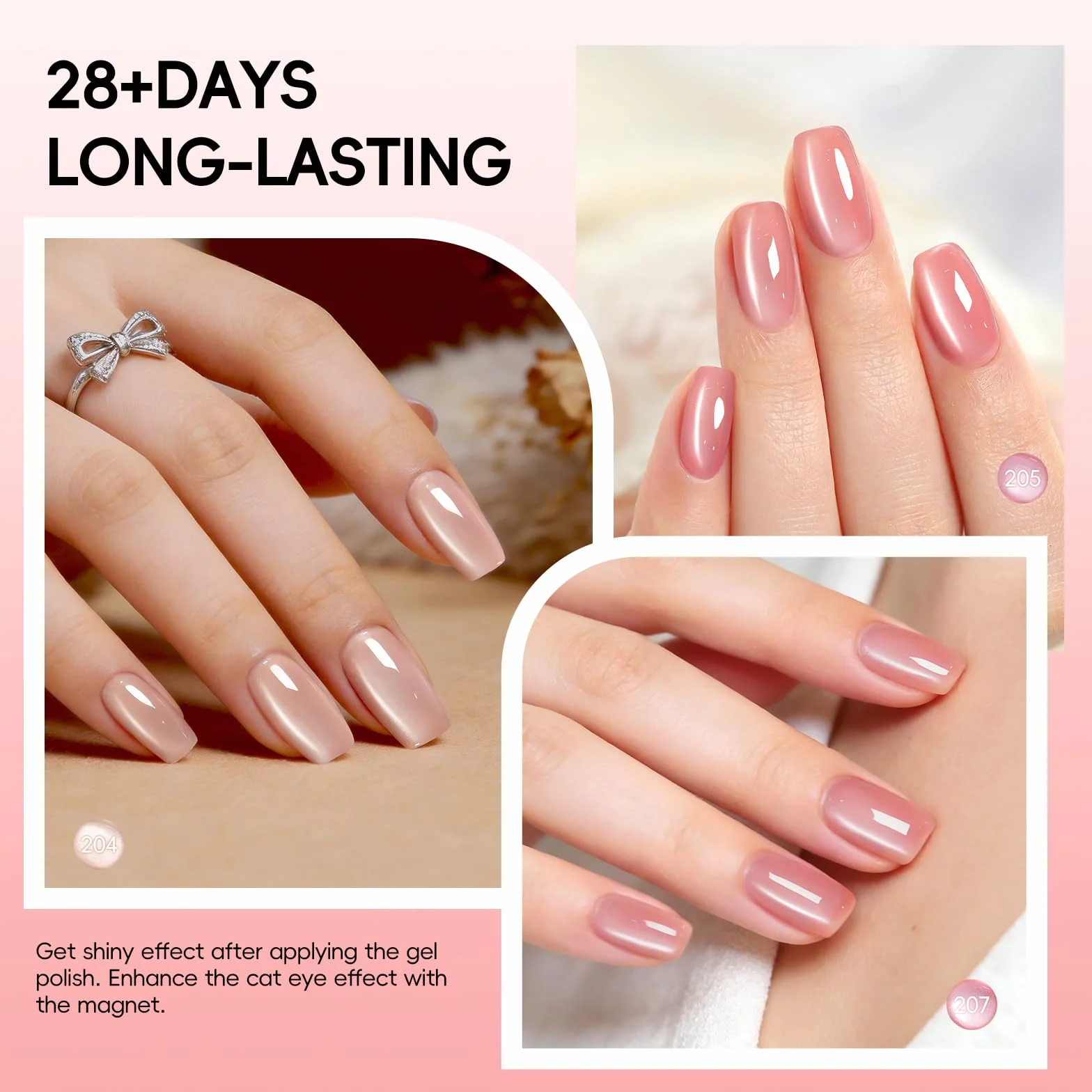 PEACECOLOR Lakier do paznokci UV Cat Eye, 6 szt. 10 ml Różowy lakier żelowy z magnesem Soak Off Cat Eye Gel, Nail Art Manicure Salon DIY
