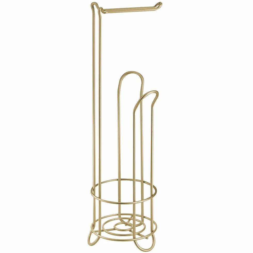 iDesign uchwyt na papier toaletowy wolnostojący metalowy na 4 rolki złoty 16,5 cm x 16,5 cm x 60 cm