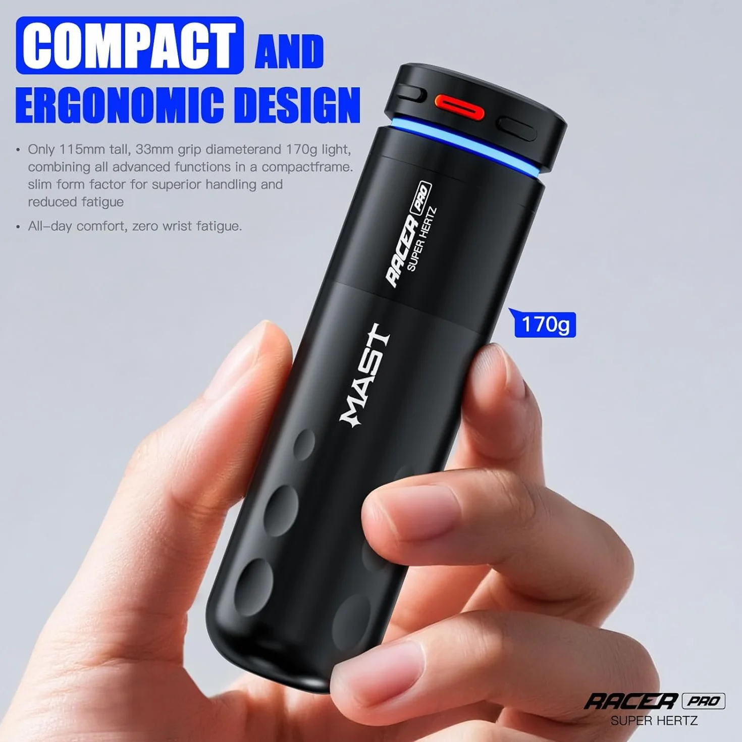 Mast Racer Pro Wireless Tattoo Machine Pen 3-140hz Adjust Soft Hard Mode 1520mAh Battery Mcore-Pro Motor Cordless Rotary Tattoo Gun