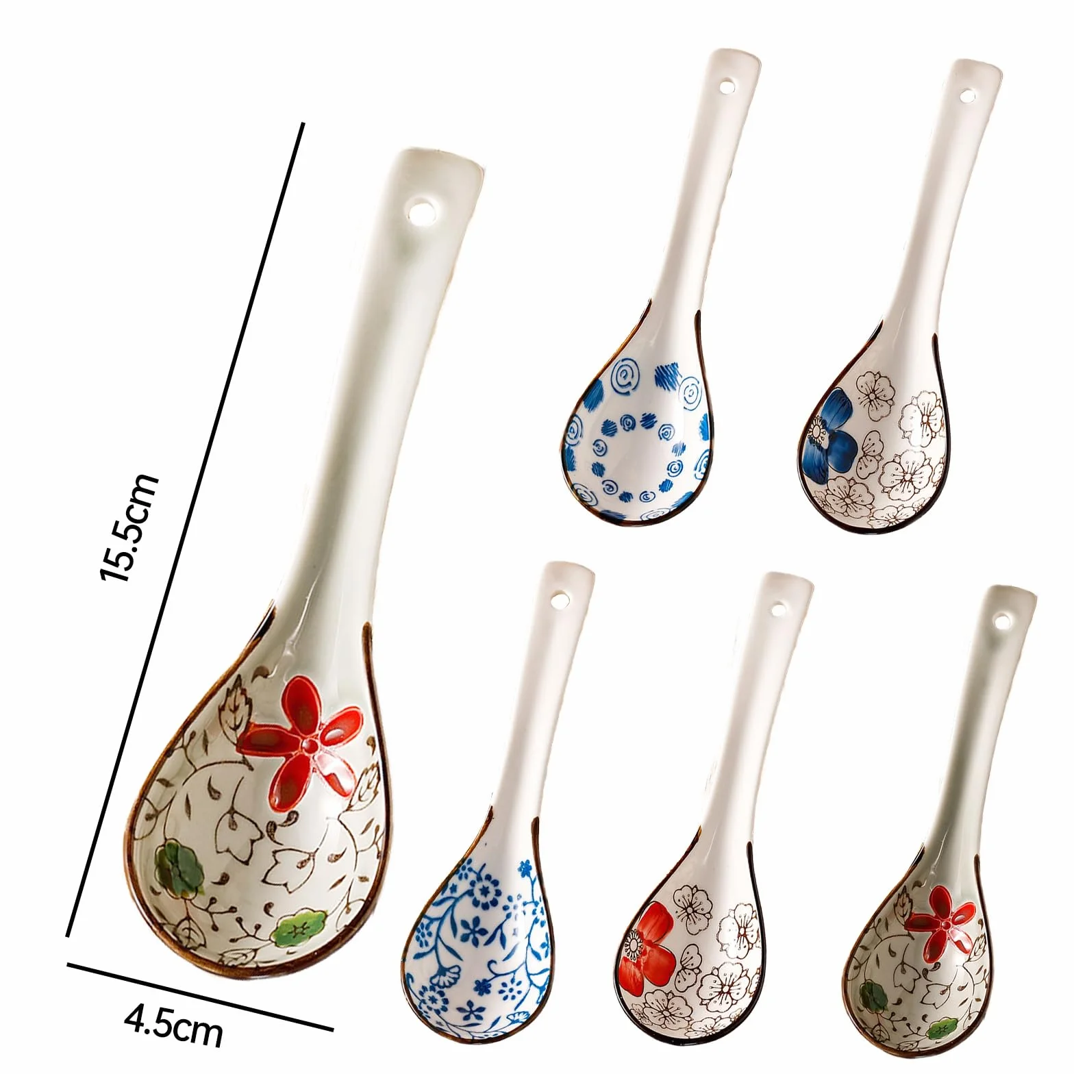 Chińskie łyżki do zupy, Yiyifor 6 szt. azjatyckich łyżek do zupy, ceramiczne łyżki, kreatywne porcelanowe azjatyckie łyżki do zupy, ceramiczne łyżki ramen, do zupy, ramenu, pho, makaronu miso wonton,