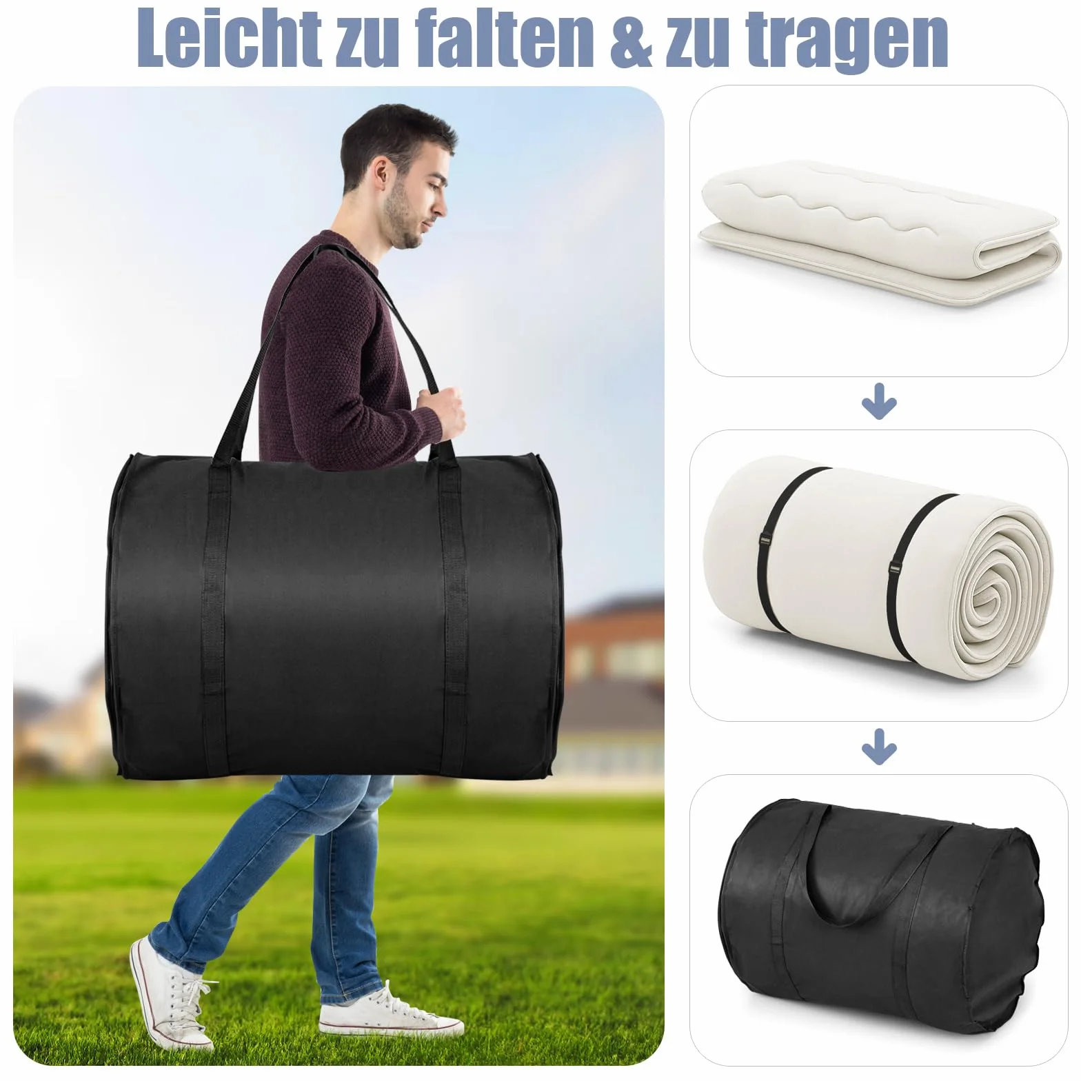 GOPLUS Materac podłogowy tatami futon z pokrowcem do prania, materac tatami z torbą do przenoszenia, materac kempingowy, wyściełany materac do sypialni, salonu i na kemping (beżowy, 200 x 140 cm)