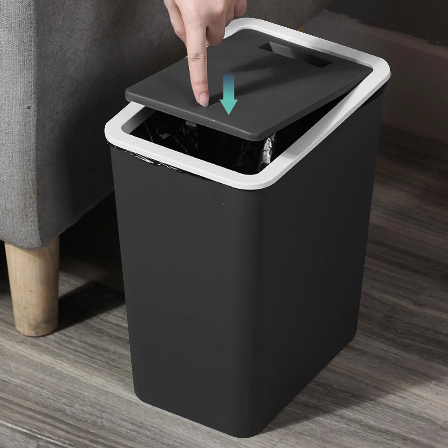 Kosz na śmieci z pokrywą 13 l pojemnik do recyklingu z prasą górną
