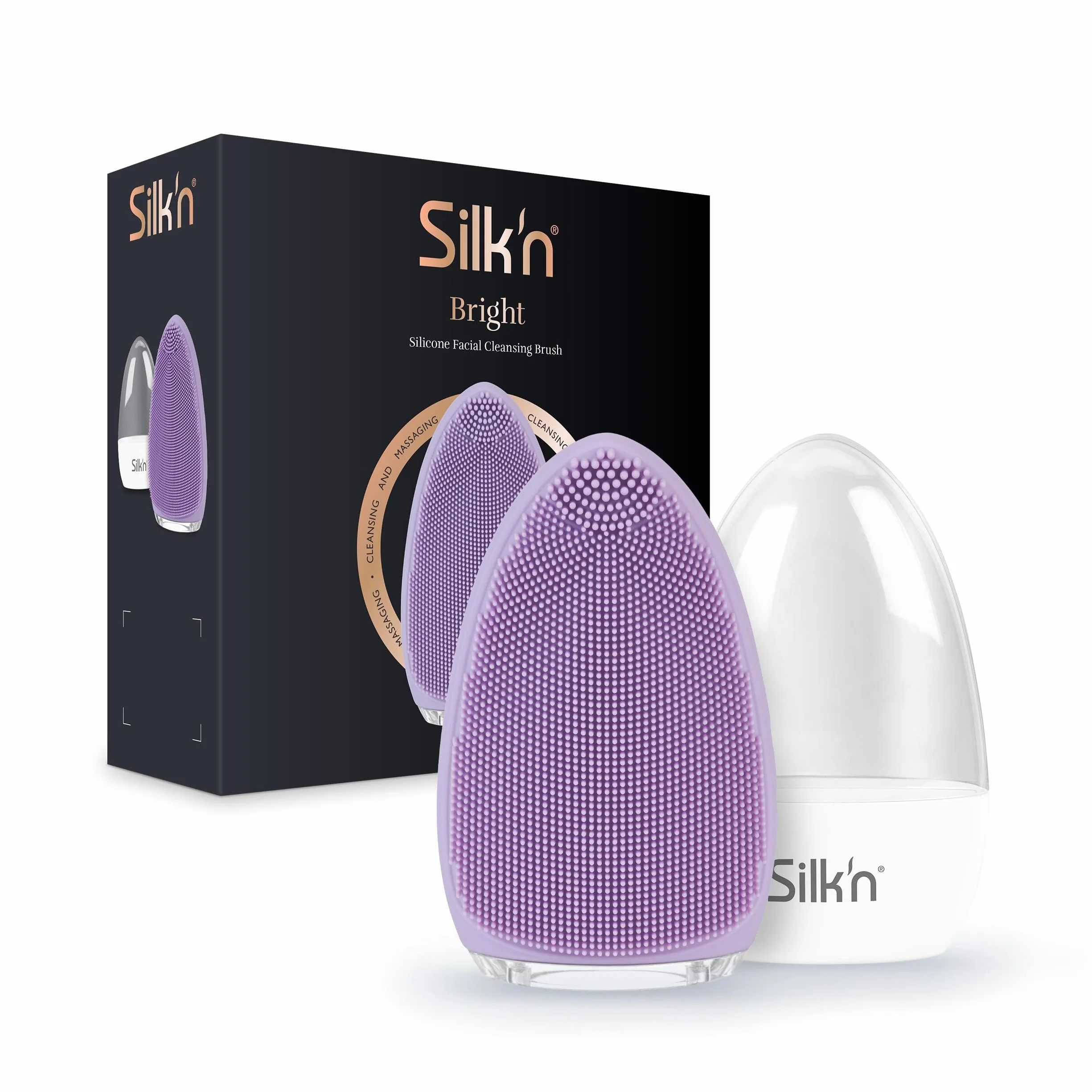 Silk'n Bright FB1PE1PU001 szczotka do oczyszczania twarzy z silikonu, higieniczne, głębokie oczyszczanie, delikatny peeling i masaż, wodoodporna, do ponownego ładowania