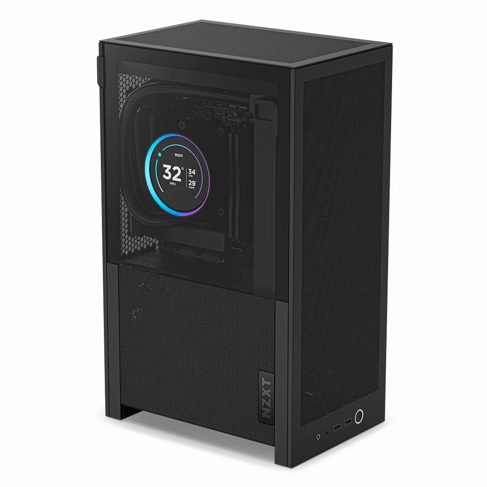 NZXT H2 Flow – obudowa PC Mini-ITX 20,7 l o wysokim przepływie powietrza – zawiera 2 wentylatory górne 120 mm i kabel riser PCIe 5.0 – karta graficzna 331 mm – radiator 280 mm – Czarny