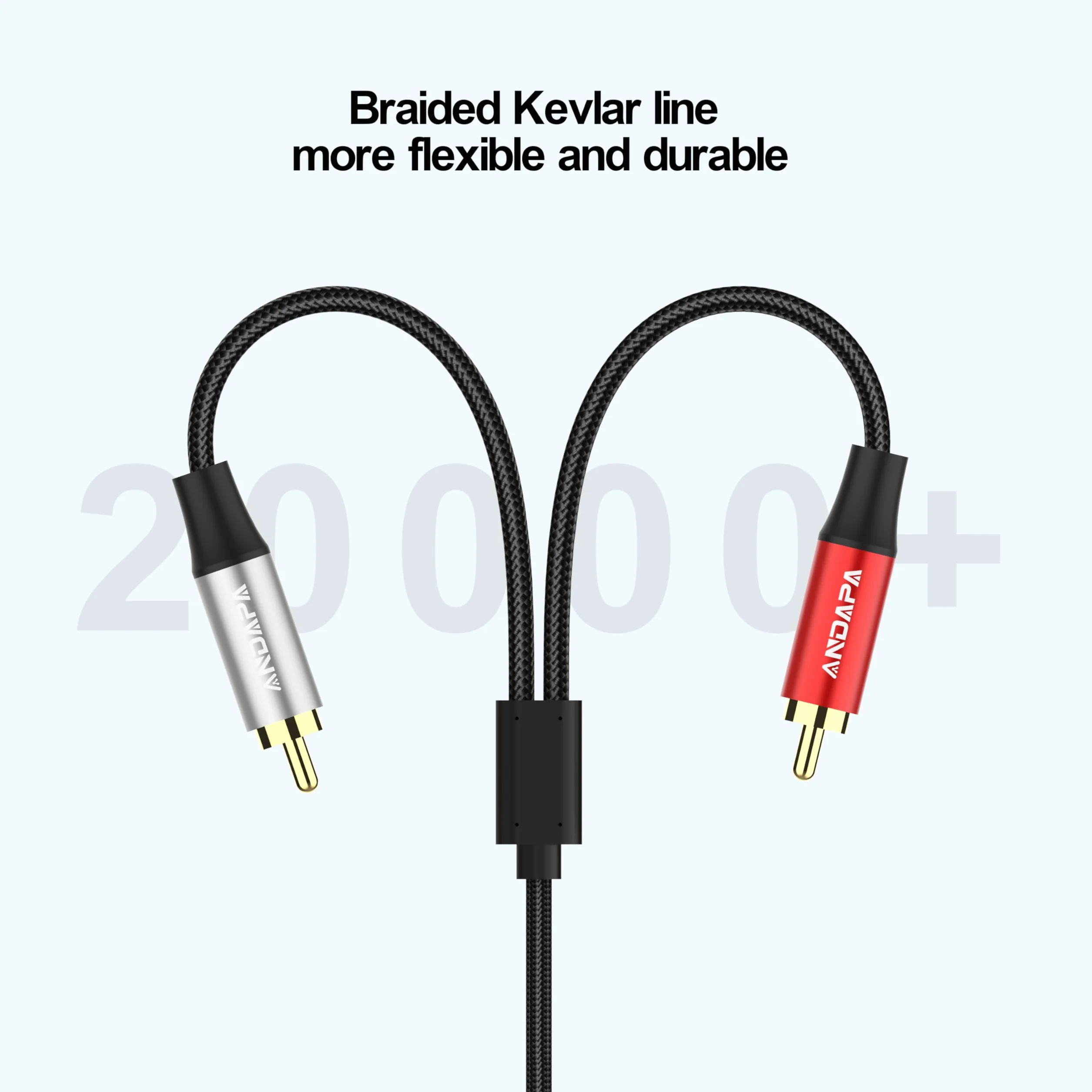 ANDAPA 1,5 m Kabel audio stereo 2x RCA - 2x RCA z oplotem nylonowym, do wzmacniacza, zestawu Hi-Fi, kolumny