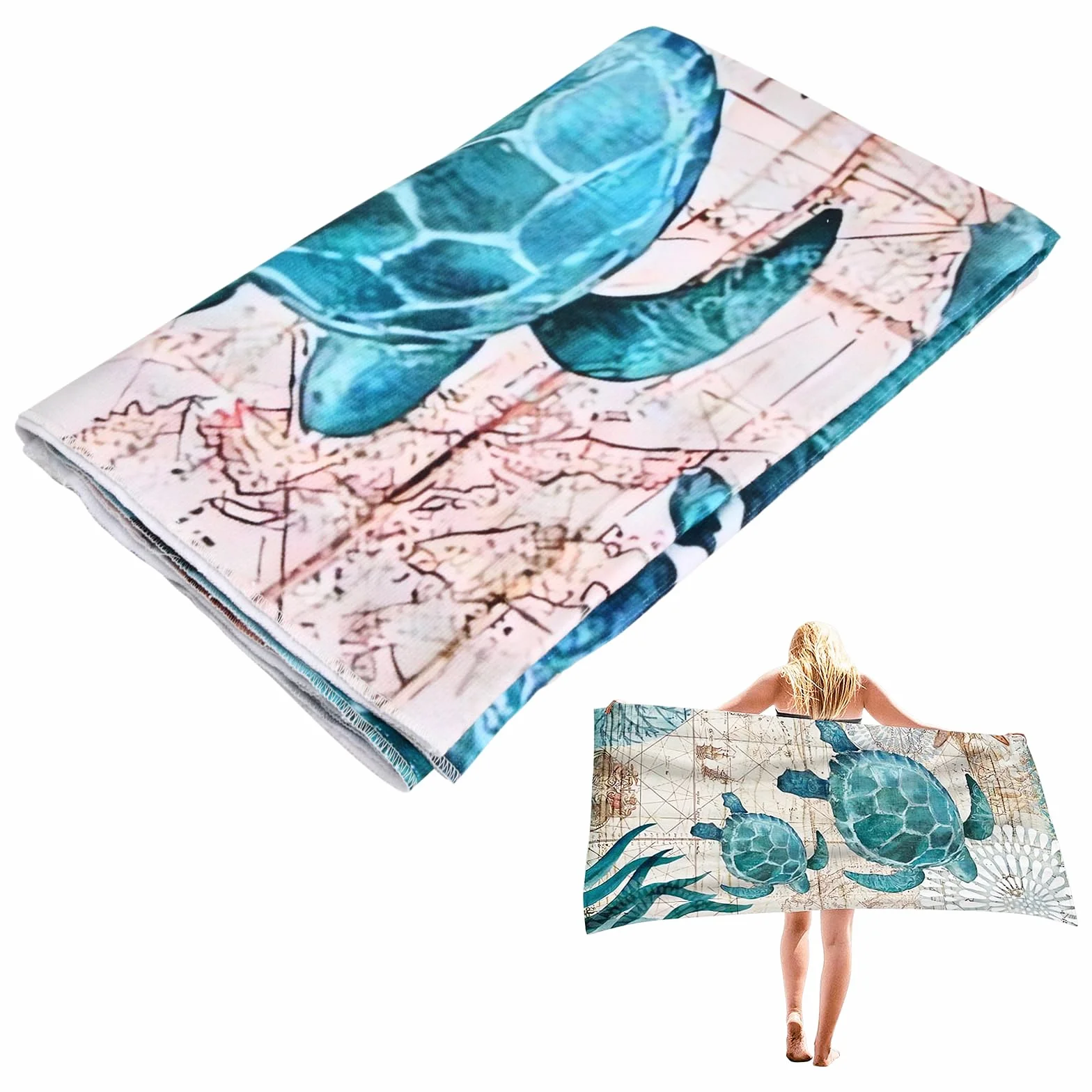 Ręcznik plażowy z mikrofibry, 75 x 150 cm, duży, szybkoschnący, bez piasku, lekki ręcznik podróżny, ręcznik kąpielowy, ręczniki plażowe dla dorosłych ręcznik basenowy na plażę, basen, siłownię