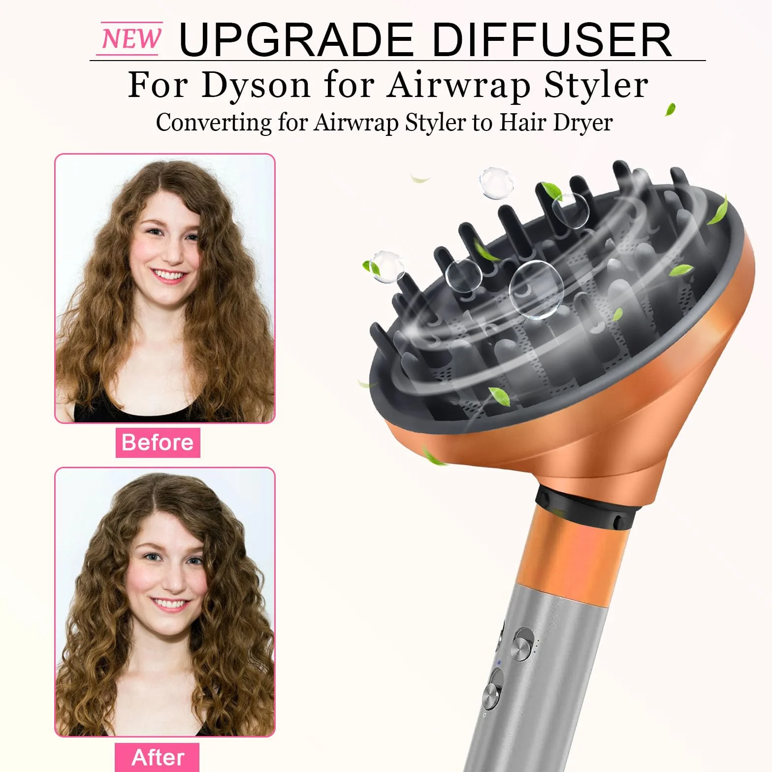 Dysza dyfuzorowa, nasadki do Dyson Airwrap Styler HS01 HS05, przekształcalna do Airwrap Styler w suszarkę do włosów, dyfuzor do suszarki do włosów, nasadka do suszarki do włosów, złota